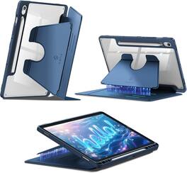 Fintie - Vertical Stand Case for Samsung Galaxy Tab S10 Lite/S10 FE/S9 FE/S9, Magnetic Ultra-Stable Stand, Clear Back Cover - Blue