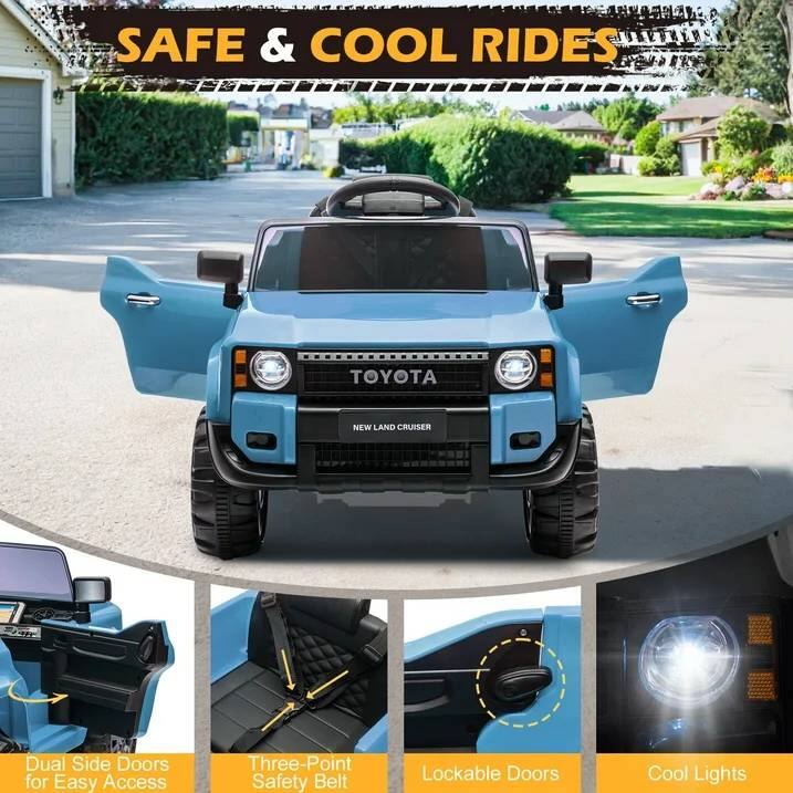 SAFE & COOL RIDES  
TOYOTA NEW LAND CRUISER  
Dual Side Doors for Easy Access  
Three-Point Safety Belt  
Lockable Doors  
Cool Lights