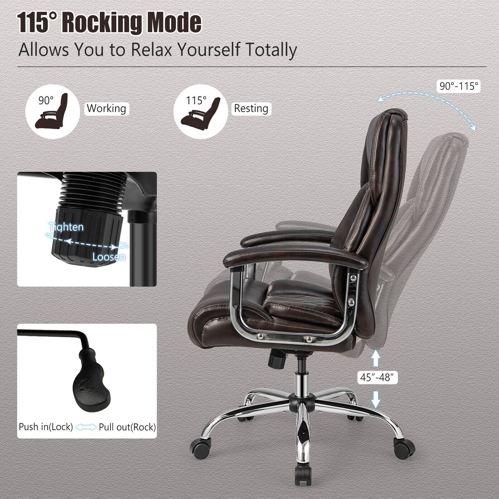 The text on the image is grouped and corrected as follows:

115 Rocking Mode Allows You to Relax Yourself Totally:

* 90 Working
* 90-115 Resting
* 45"-48 Tighten Loosen