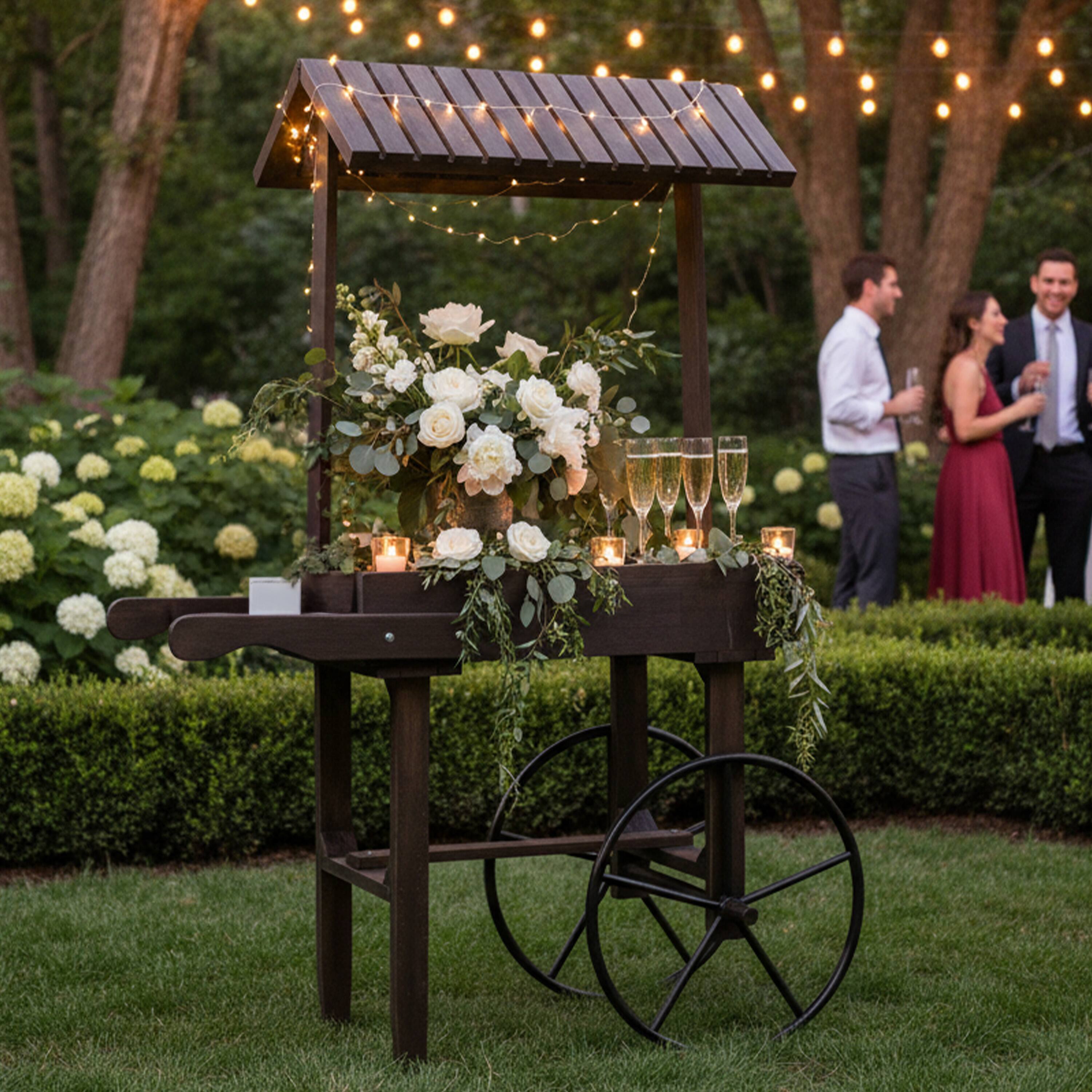 Alt View 2. Sunnydaze - Rustic, Vintage Flower Cart Display Stand with Wheels - Gray.