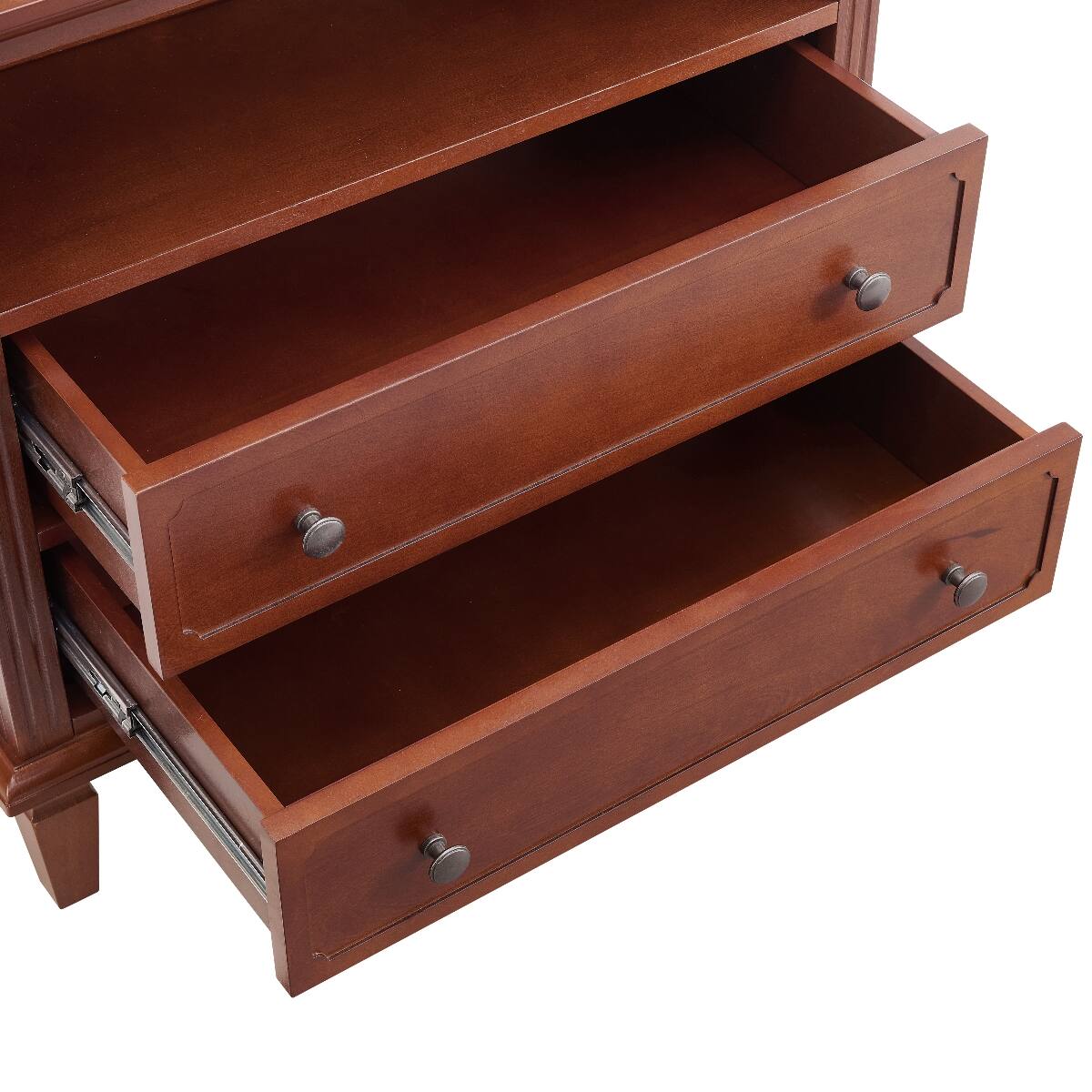 Alt View 8. Loheer - Loheer Nightstand With Charging Station, Walnut Two Drawer Bedside Table With Open Shelf - Walnut.
