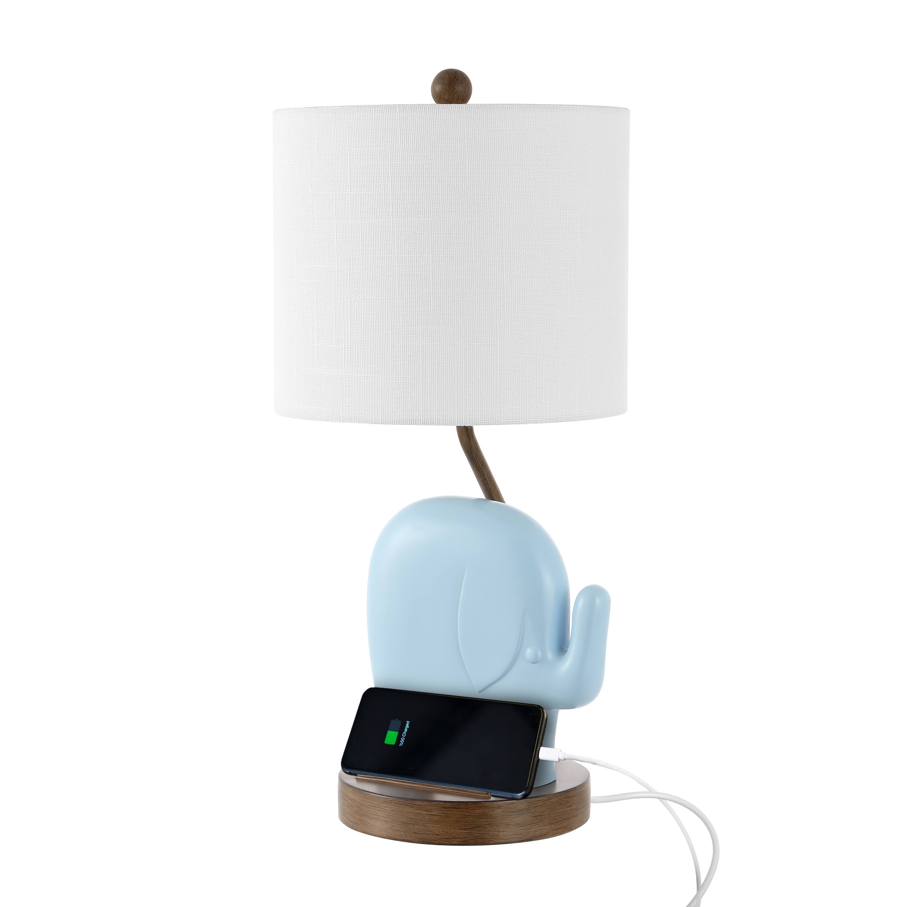 Alt View 6. Jonathan Y - Ellie 20.25" Bohemian Designer Iron/Resin Elephant LED Kids' Table Lamp with Phone Stand and USB Charging Port, Blue.