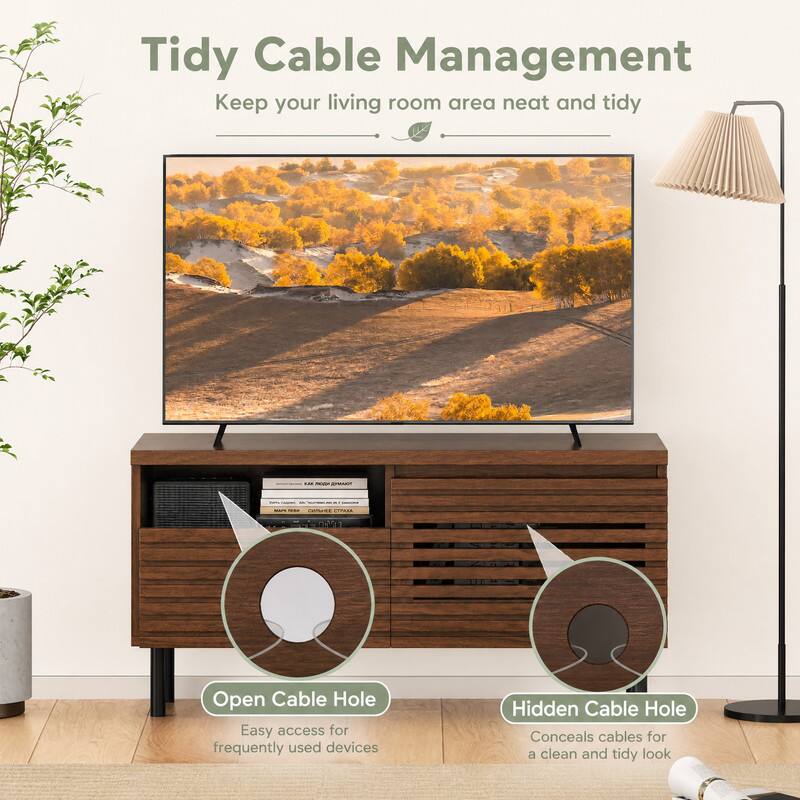 Tidy Cable Management  
Keep your living room area neat and tidy

- Open Cable Hole  
Easy access for frequently used devices

- Hidden Cable Hole  
Conceals cables for a clean and tidy look