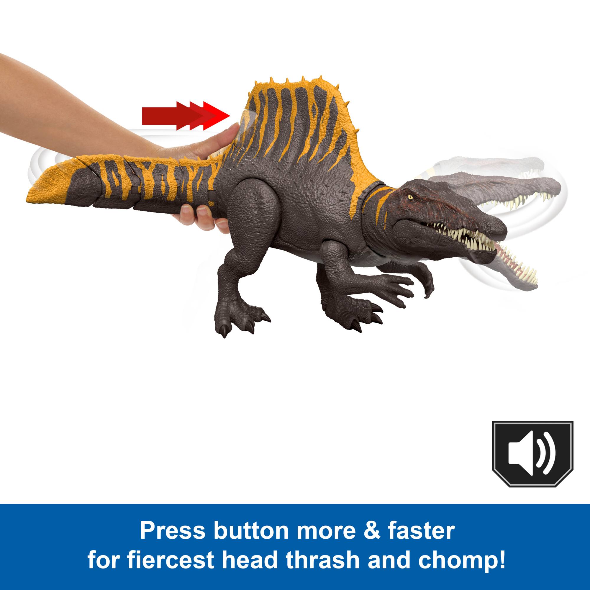 Press button more & faster for fiercest head thrash and chomp!