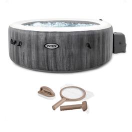 Intex - PureSpa Plus Greywood Inflatable Hot Tub Bubble Jet Spa with Accessory Kit - Gray
