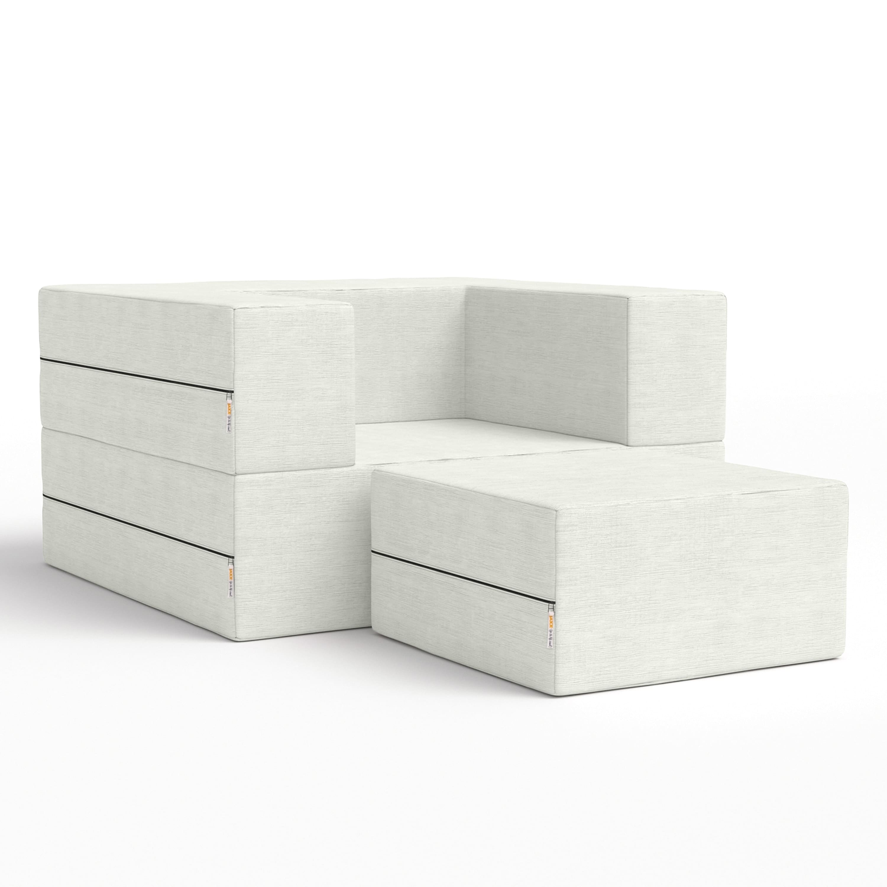 Jaxx - Zipline Convertible Sleeper Futon Chair & Ottoman with Machine-Washable Cover - Ice