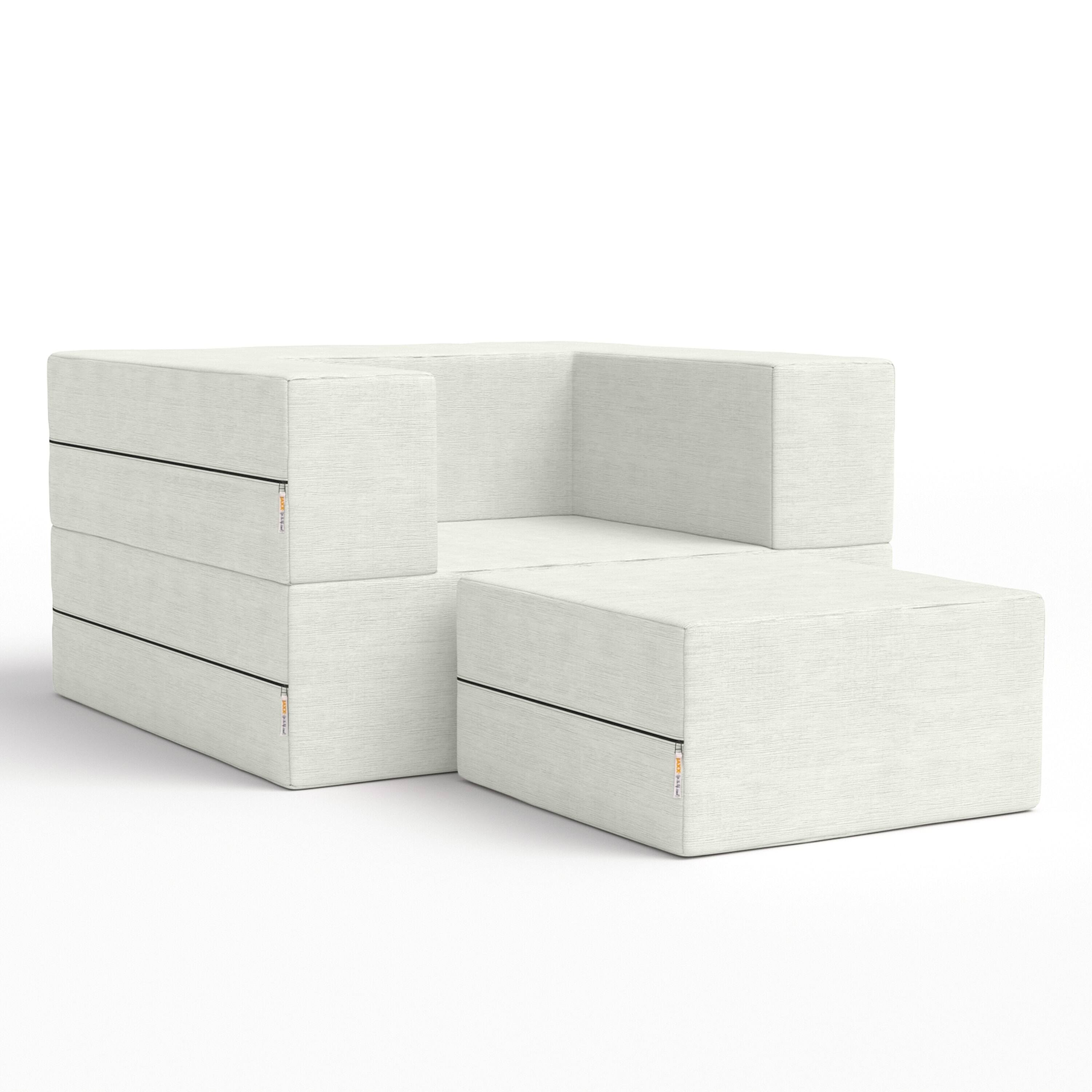 Front. Jaxx - Jaxx Zipline Convertible Sleeper Futon Chair & Ottoman with Machine-Washable Cover, Ice - Ice.