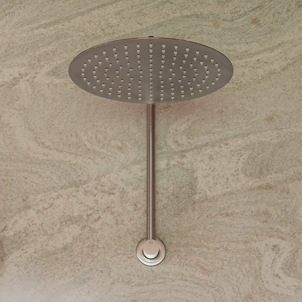 Left. Alfi - Brushed Nickel 12" Round Raised Wall Mounted Shower Arm - Brushed Nickel.