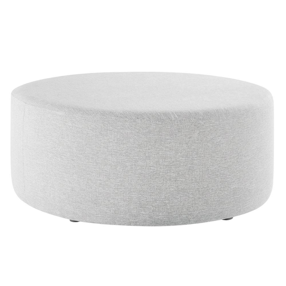 Front. Outdoor Escape - Woven Heathered Fabric Outdoor Ottoman In Neutral Tone For Patio Comfort - Gray.