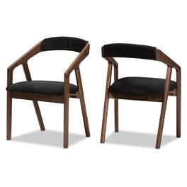 Baxton Studio - Set of 2 Wendy Mid-Century Modern Velvet and Walnut Medium Wood Finishing Dining Chairs - Black/Walnut Brown