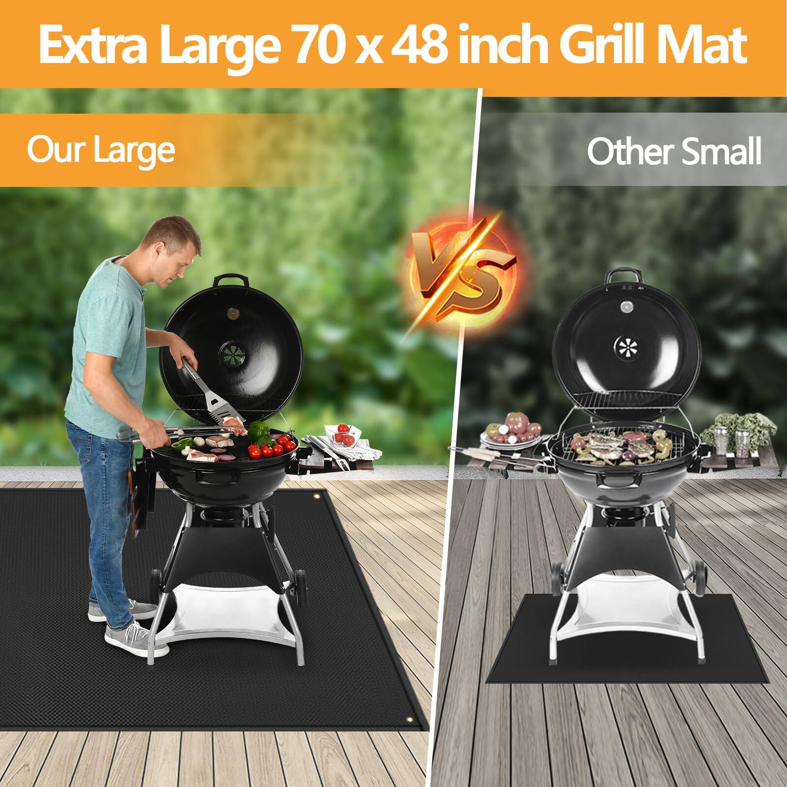 Extra Large 70 x 48 inch Grill Mat

Our Large

VS

Other Small