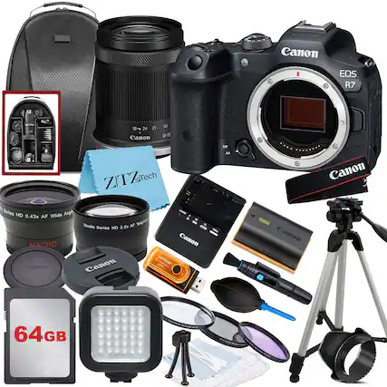 Canon EOS R7 18-24 35 Canon 50 18-15 ZITZ Tech NF AF N Canon lo Series Angl - HD 0.43x AF Wide Studio AF Telestor Series HD 2.2x -. - MACRO Canon Card Cart-Reader emem Canon anon 64GB