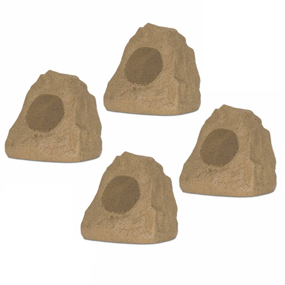 Front. Theater Solutions by Goldwood - 4R4S Outdoor Weatherproof Rock Speakers 4 Piece Set - Sandstone.
