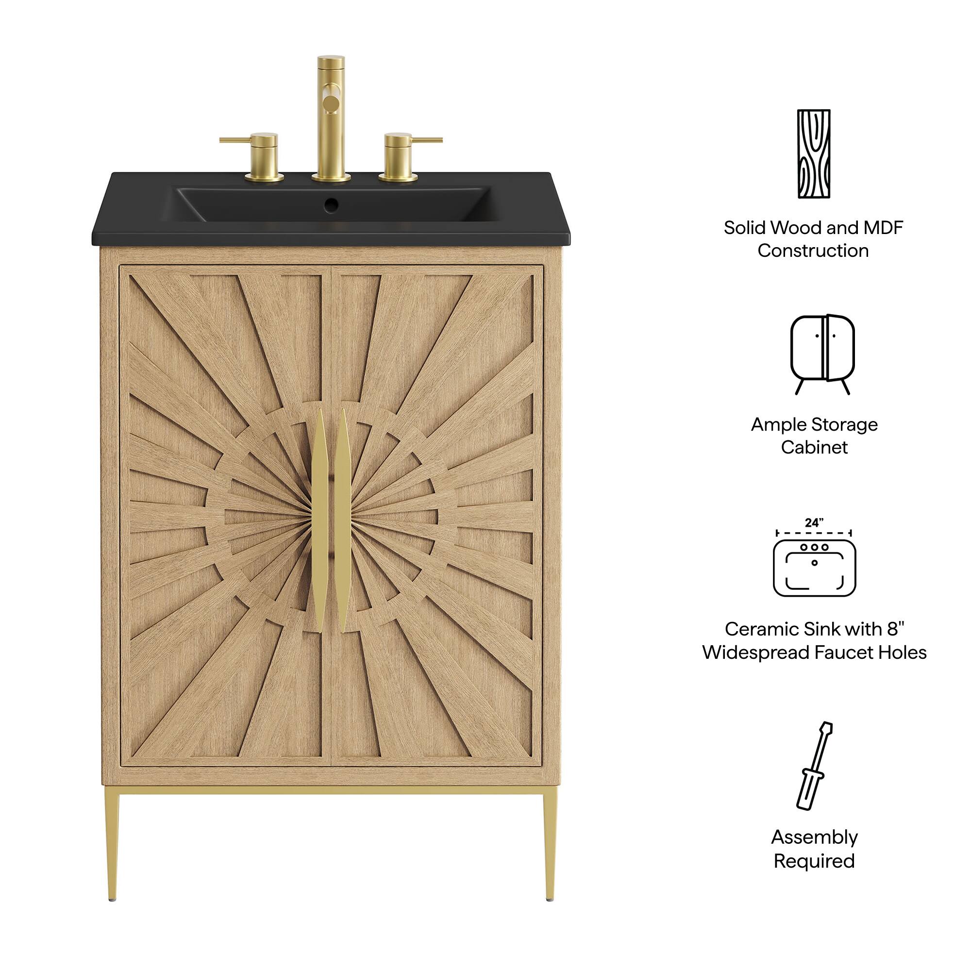 Solid Wood and MDF Construction  
Ample Storage Cabinet  
24" Ceramic Sink with 8" Widespread Faucet Holes  
Assembly Required