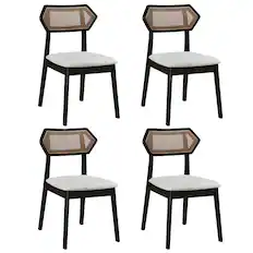 Front. Costway - Costway 4 PCS Rattan Dining Chairs, Upholstered Kitchen Chairs with Rattan Back & Wood Frame - Black.