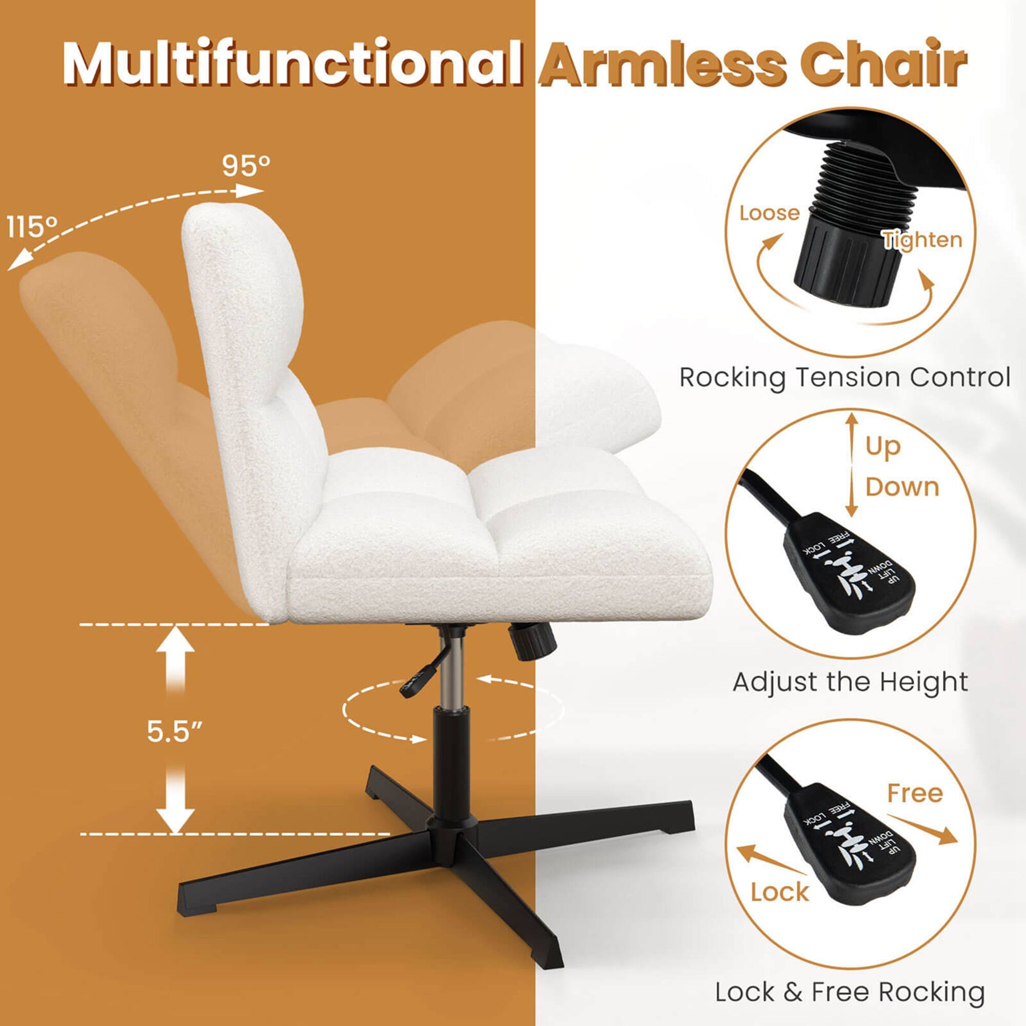 Multifunctional Armless Chair 95 115 Loose Tighten Rocking Tension Control Up Down  FOK FERCO Len e0 5.5" Adjust the Height Free T Lock Lock & Free Rocking