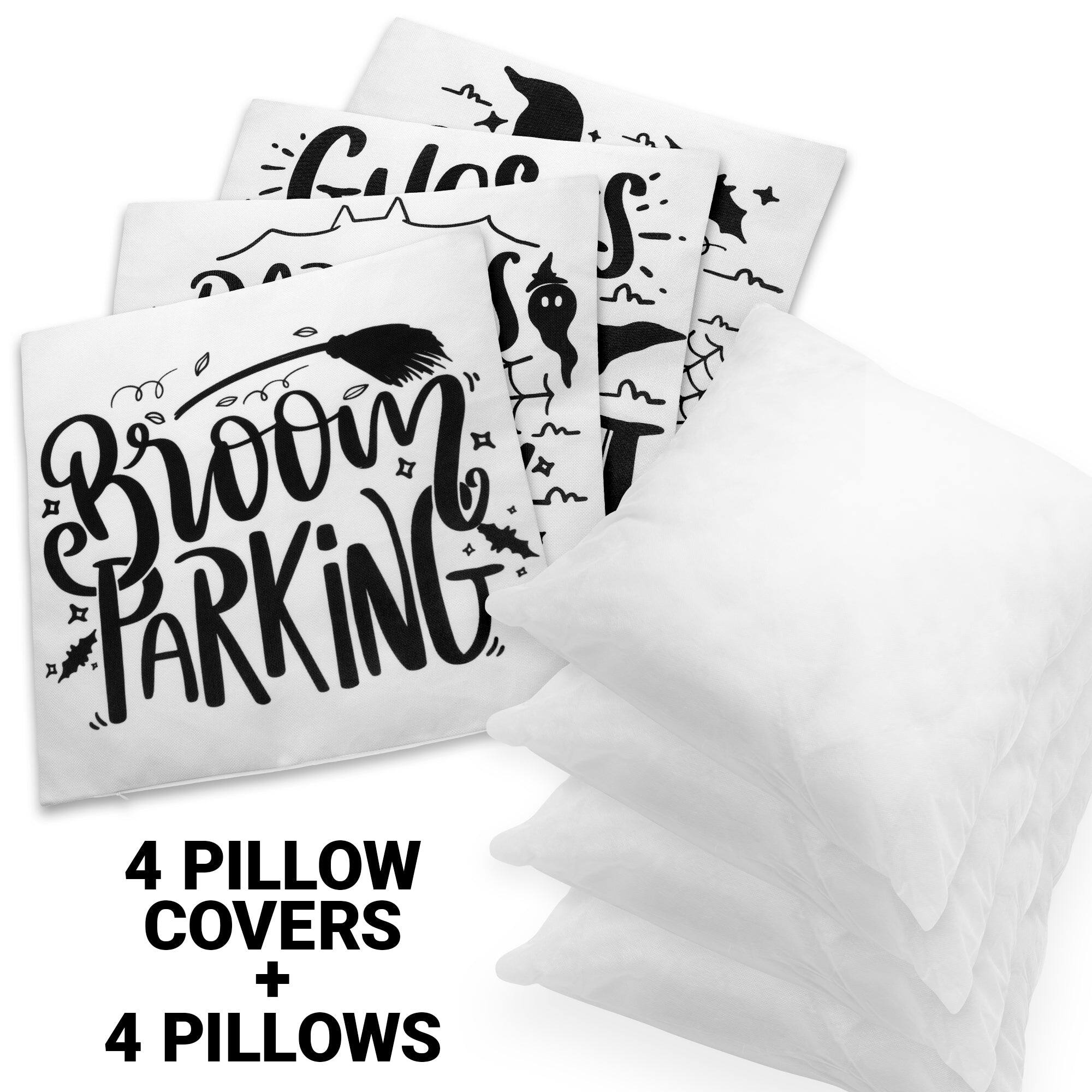 Caloe Broom 4 Pillow Covers + 4 Pillows
