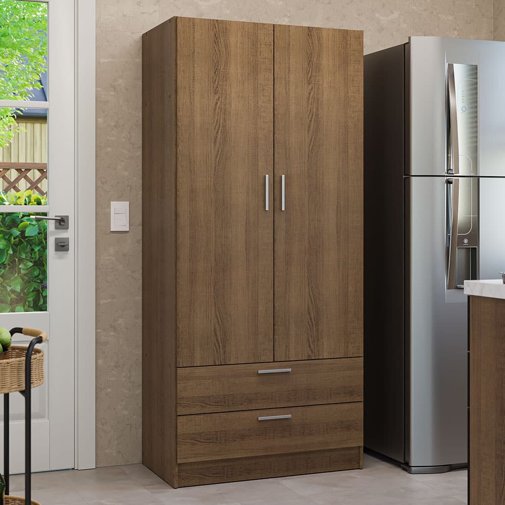 Madesa - Kitchen Pantry Storage Cabinet with 2 Doors, 2 Drawers, Ample Shelf and Hanging Space 31 Inch - Rustic - Rustic