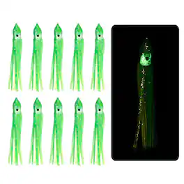 Unique Bargains - Fishing Squid Skirts Glow Soft Plastic Trolling Lures Luminous 3.5 x 0.4 Inch 10pcs for Bass/Trout/Salmon - Yellow/Green