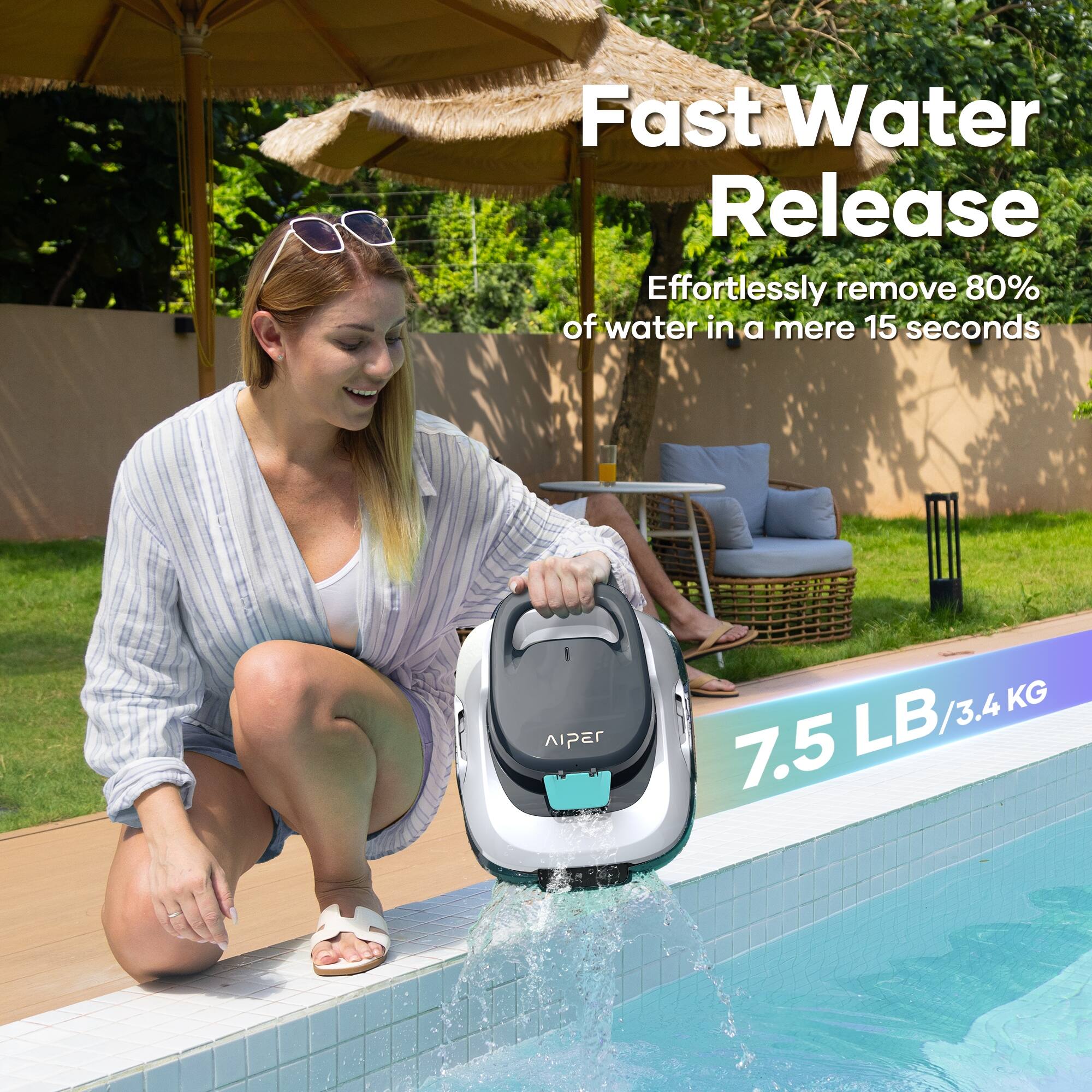 Fast Water Release Effortlessly remove 80% of water in a mere 15 seconds AIPEr LB/3.4KG 3.4 KG 7.5 LB