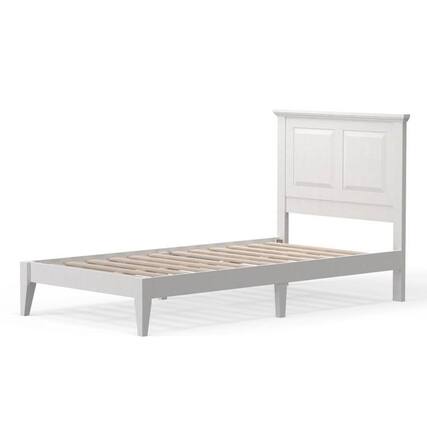Front. Hivvago - Twin Traditional Solid Oak Wooden Platform Bed Frame with Headboard in White - white.