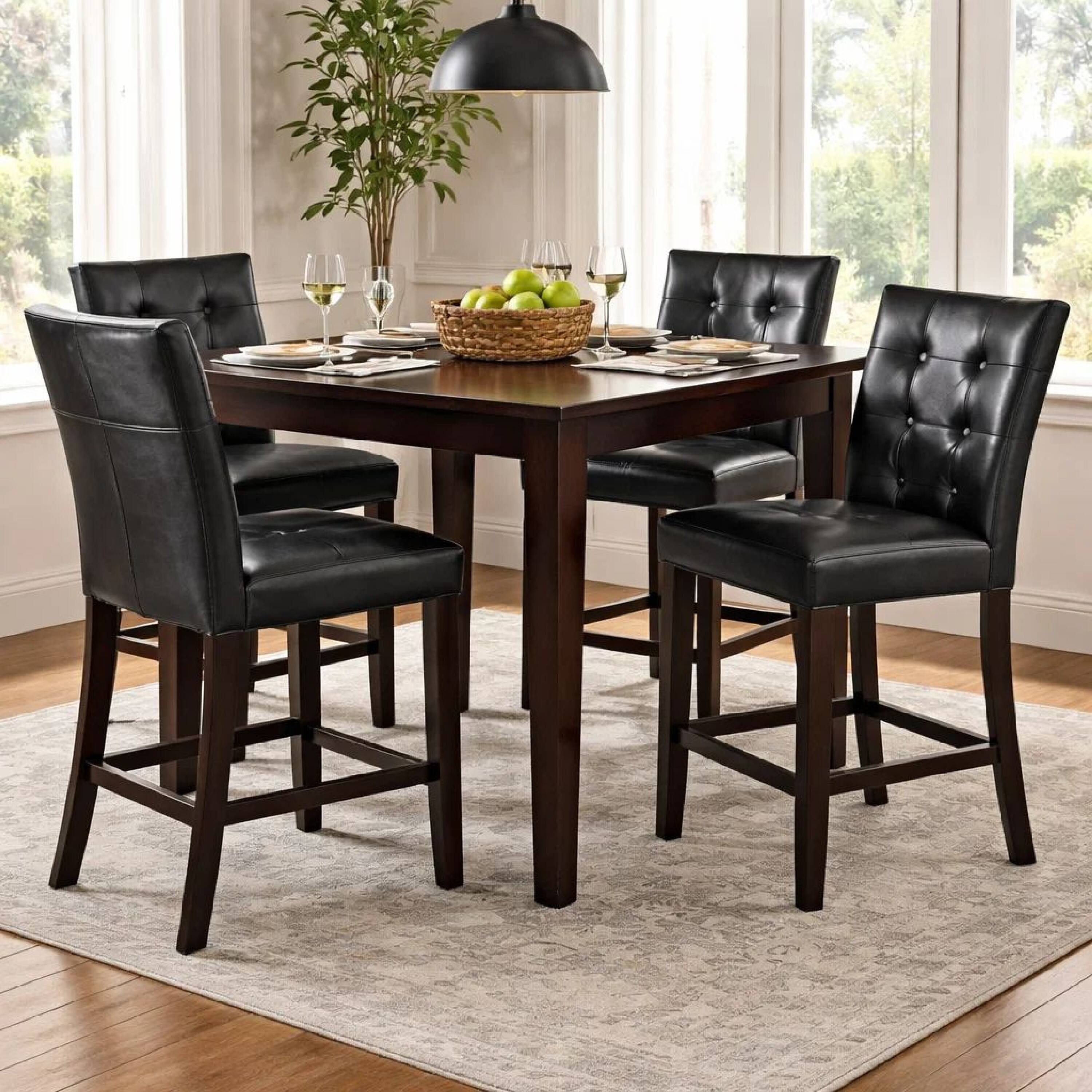 Alt View 6. Manhattan Lane - Wood & Polyurethane High Chair, Black & Brown, Set of 2 - Black & Brown.