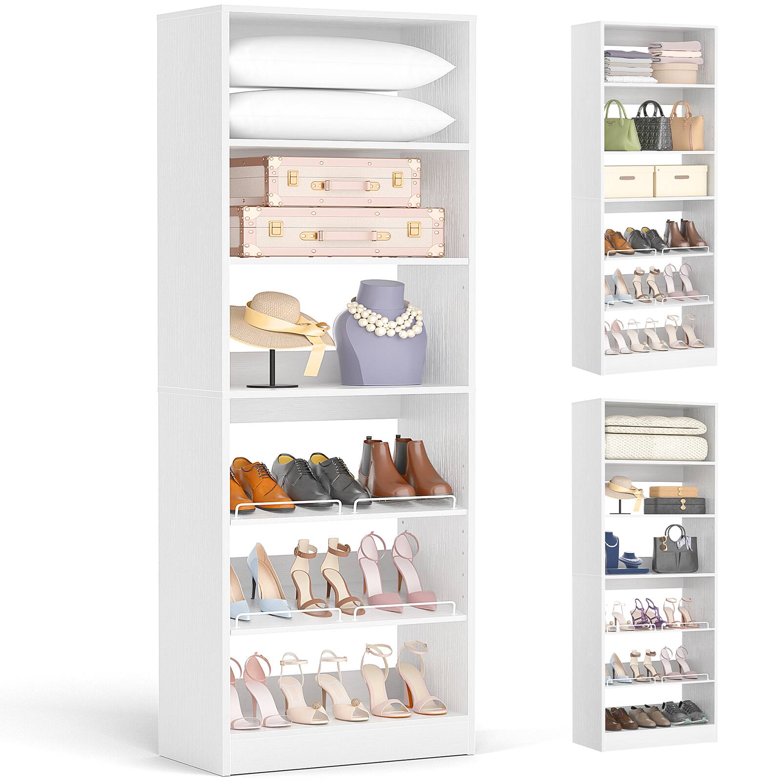 Alt View 2. Aheaplus - 25'' Closet Organizer System, 7-Tier Closet Shoe Organizer with Adjustable Shelves - White.