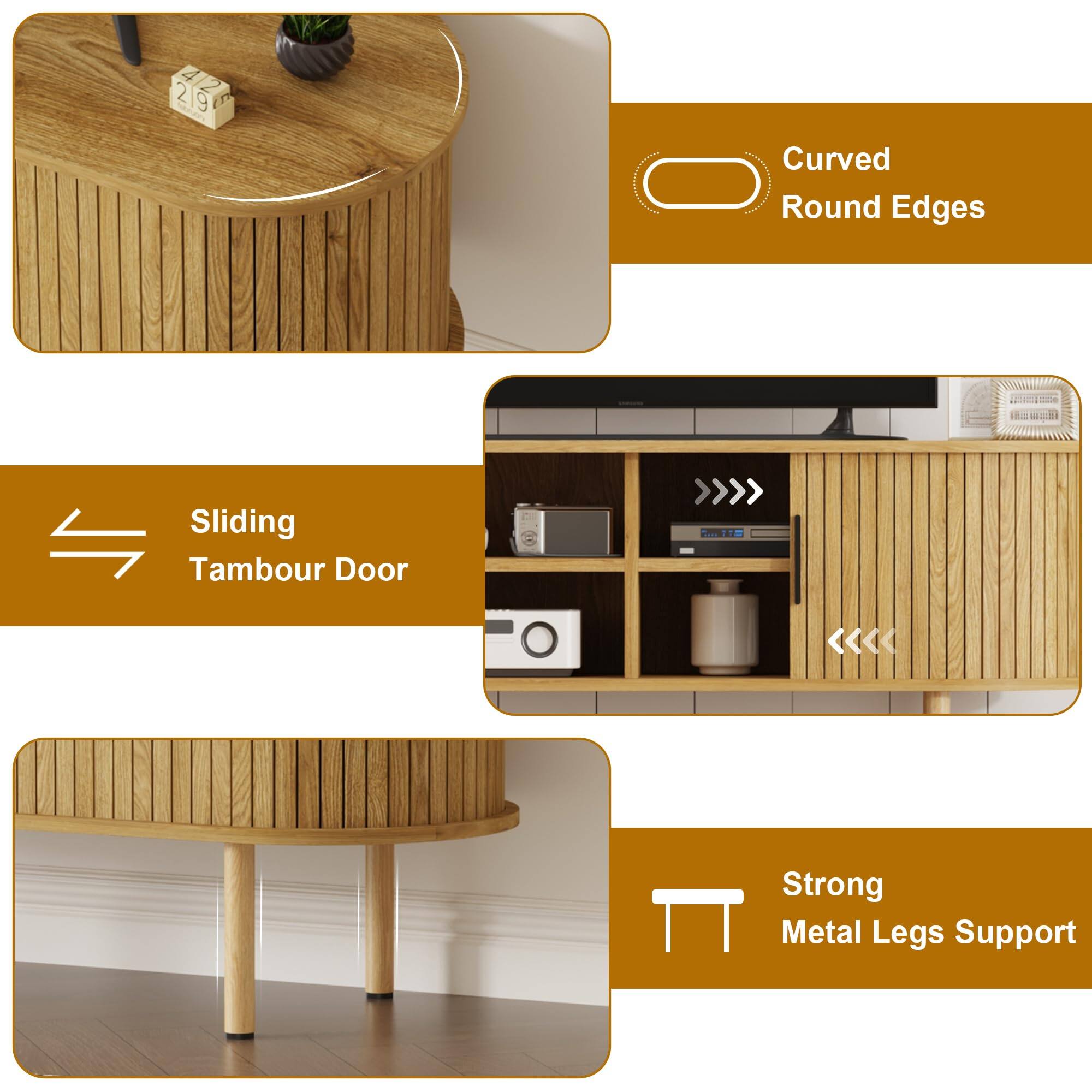 - Curved Round Edges
- Sliding Tambour Door
- Strong Metal Legs Support