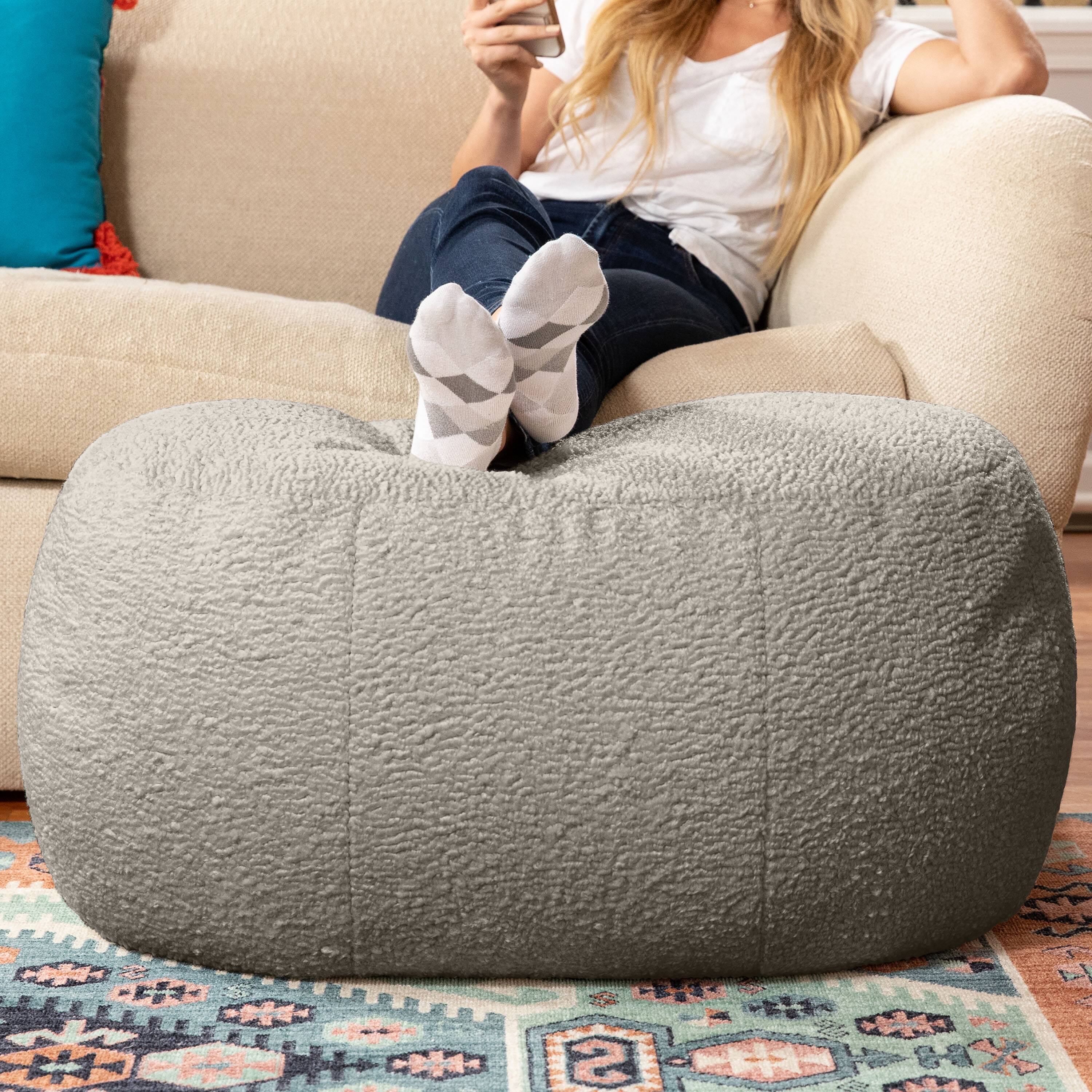 Angle. Jaxx - Jaxx Ellis Ottoman Shearling Faux-Lamb Plush Pouf for Modern Interior Design, Oval, Smoke - Smoke.