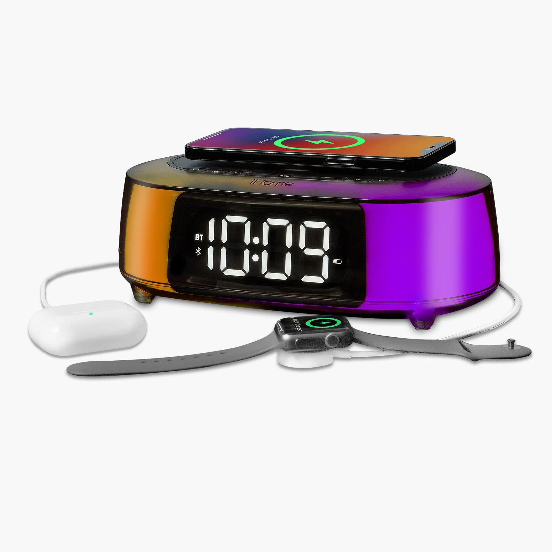 iHome - Alarm Clock Radio with Wireless Charger, Bluetooth Speaker, and 2 USB Chargers (iBTW282) - Black