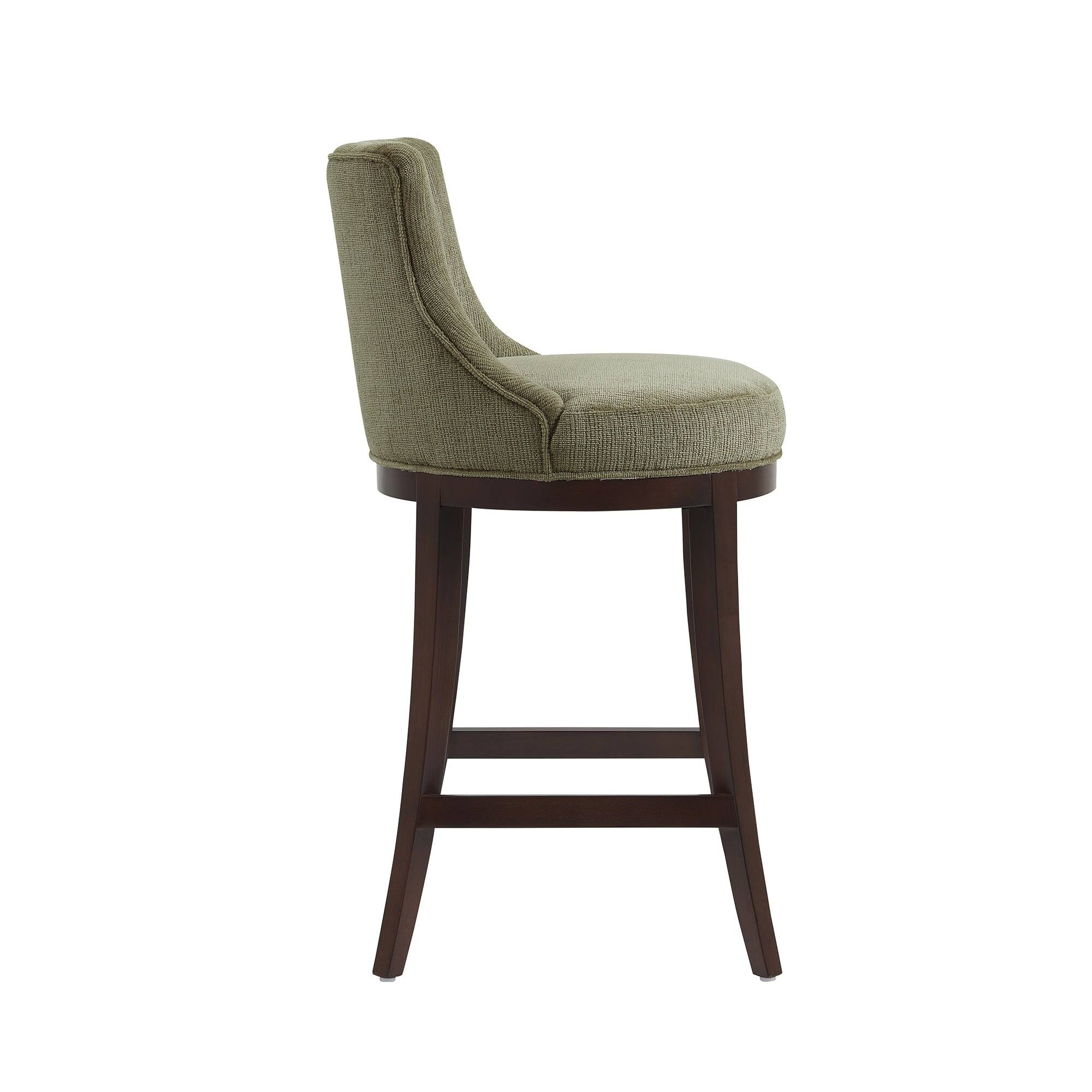 Alt View 3. Manhattan Comfort - Lucia Modern Wood Upholstered Chenille Barstool - Set of 2 - Leaf Green.
