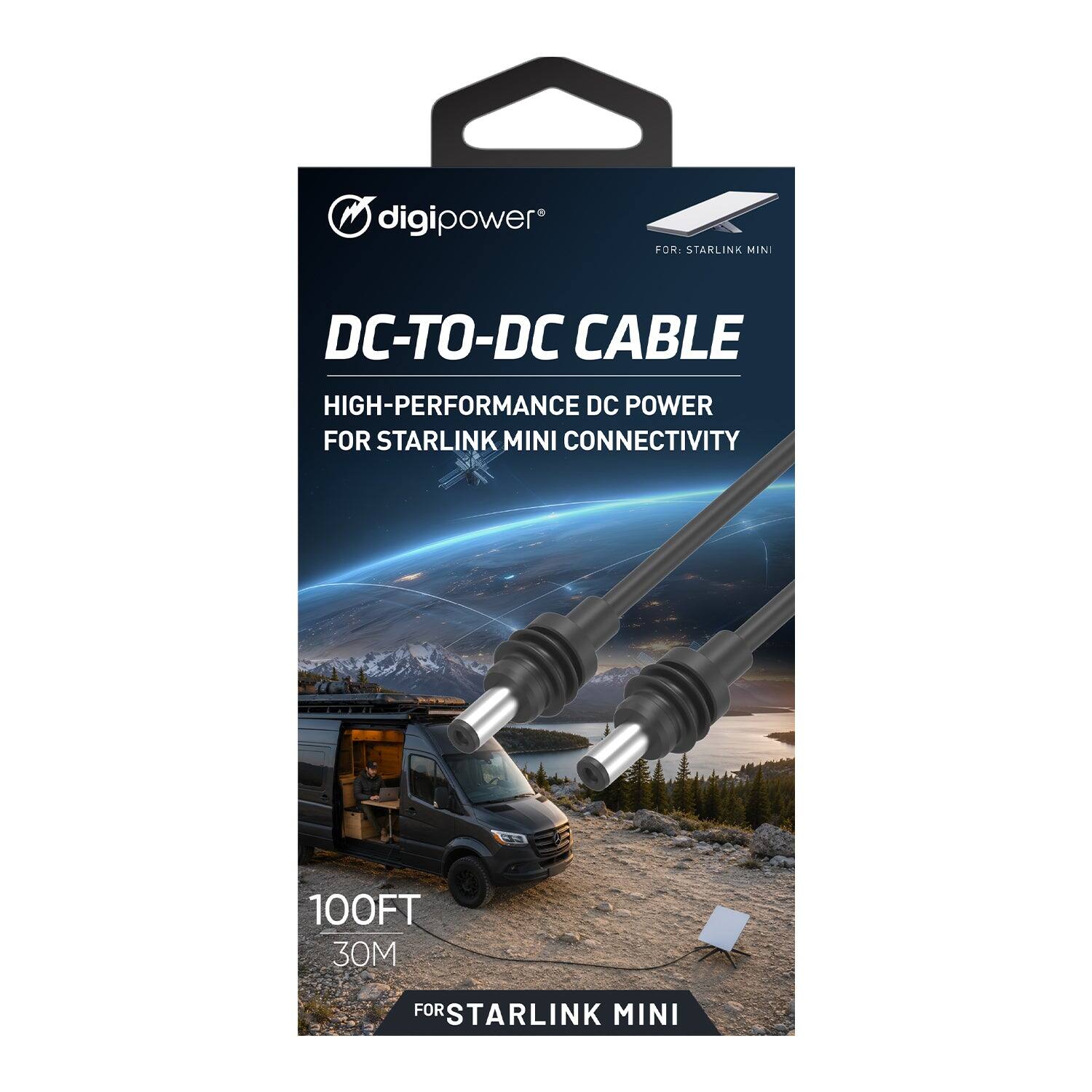 digipower  
FOR: STARLINK MINI  
DC-TO-DC CABLE  
HIGH-PERFORMANCE DC POWER FOR STARLINK MINI CONNECTIVITY  
100FT 30M  
FOR STARLINK MINI