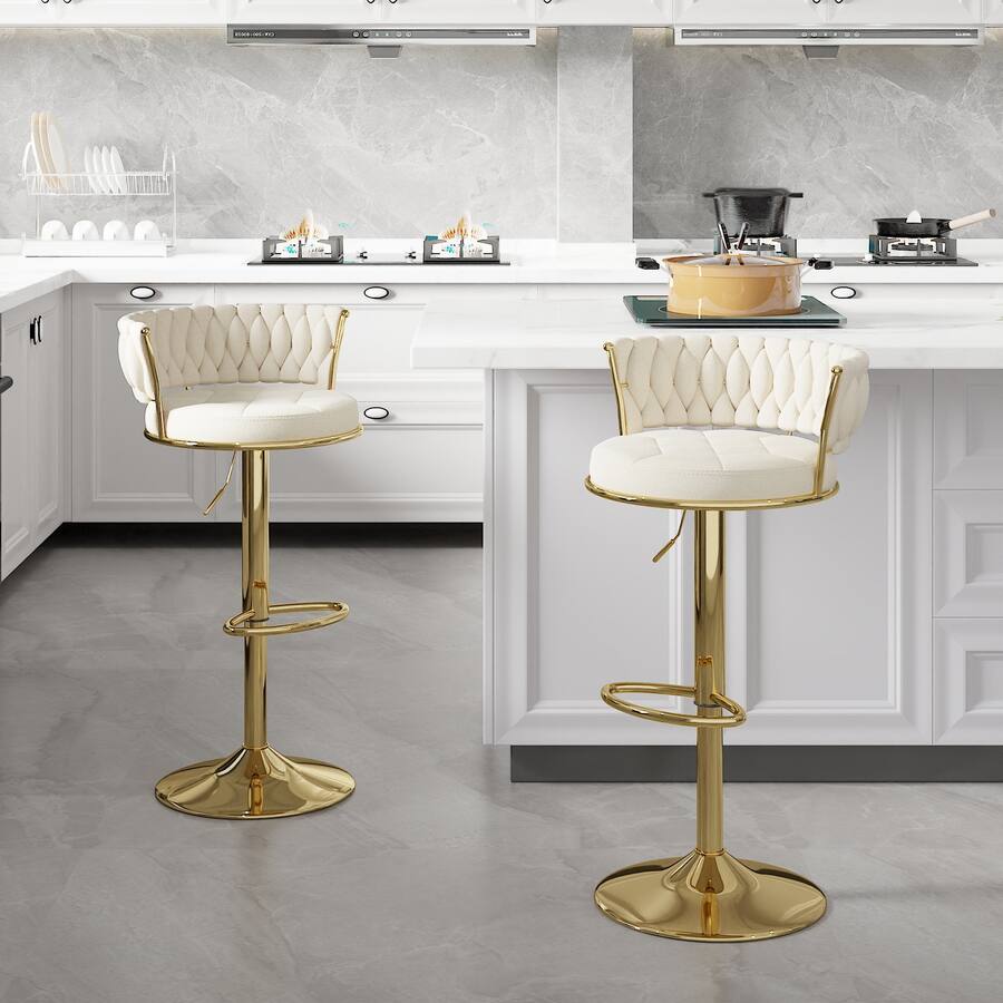 Vecelo Set of Velvet Bar Stools with 360° Swivel Adjustable