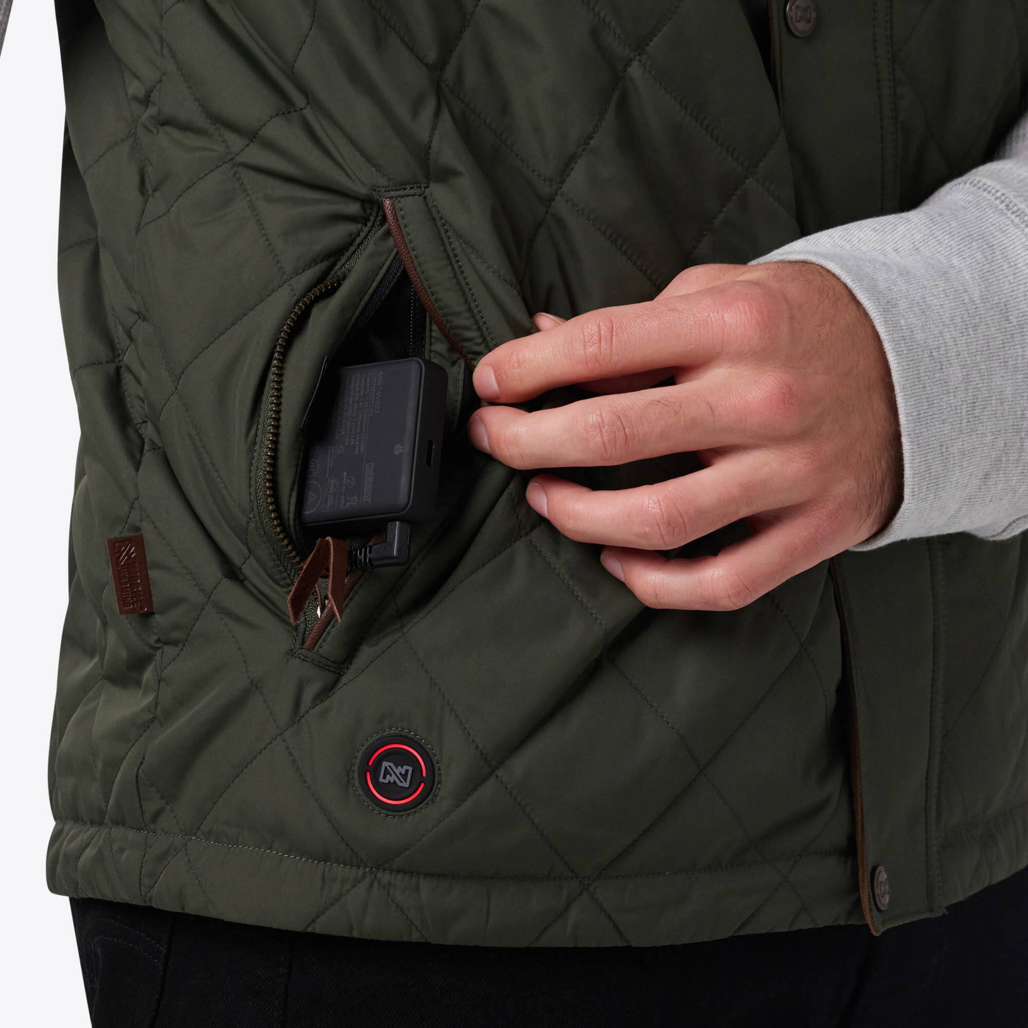 Back. Mobile Warming - App Controlled Men's Duke Heated Vest - Forest Green.