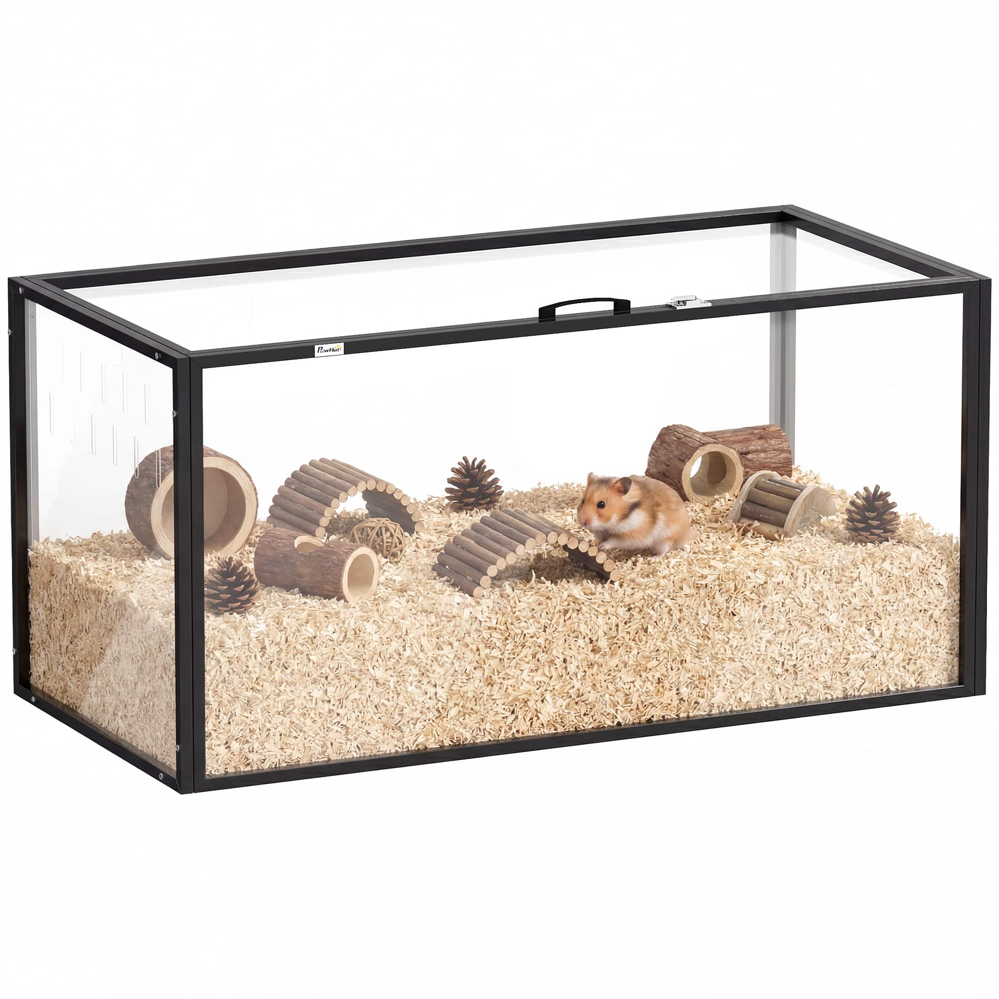 Pawhut - Acrylic Hamster Cage, Chewproof Guinea Pig Cage with Openable Top, for Hedgehog - Black