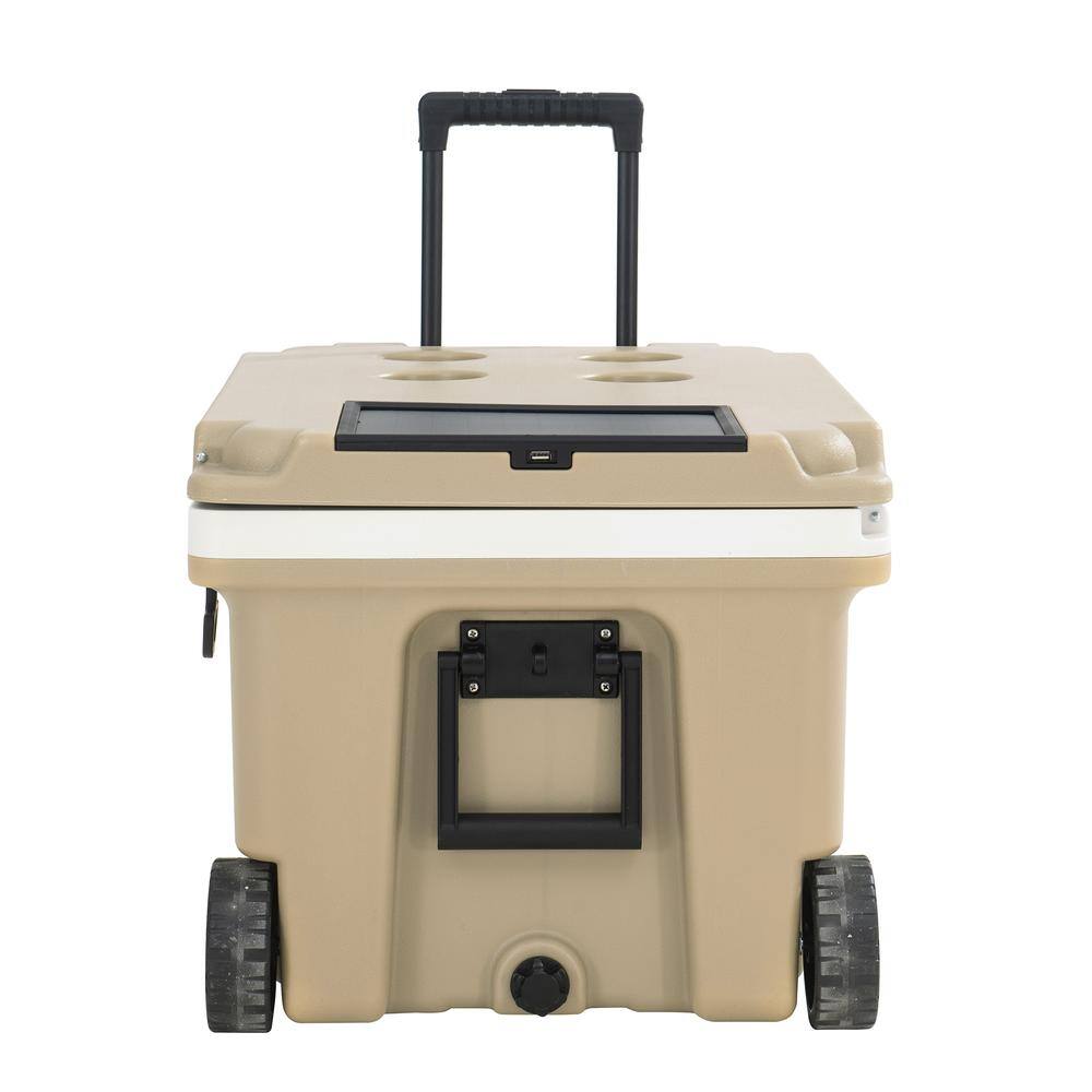 Alt View 4. SUNJOY - 60-Quart Insulated Portable Rolling Ice Chest Solar Cooler with Wheels - Beige.