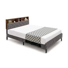 Sugift - Full Size Upholstered Bed Frame with Storage Headboard-Full Size - Gray