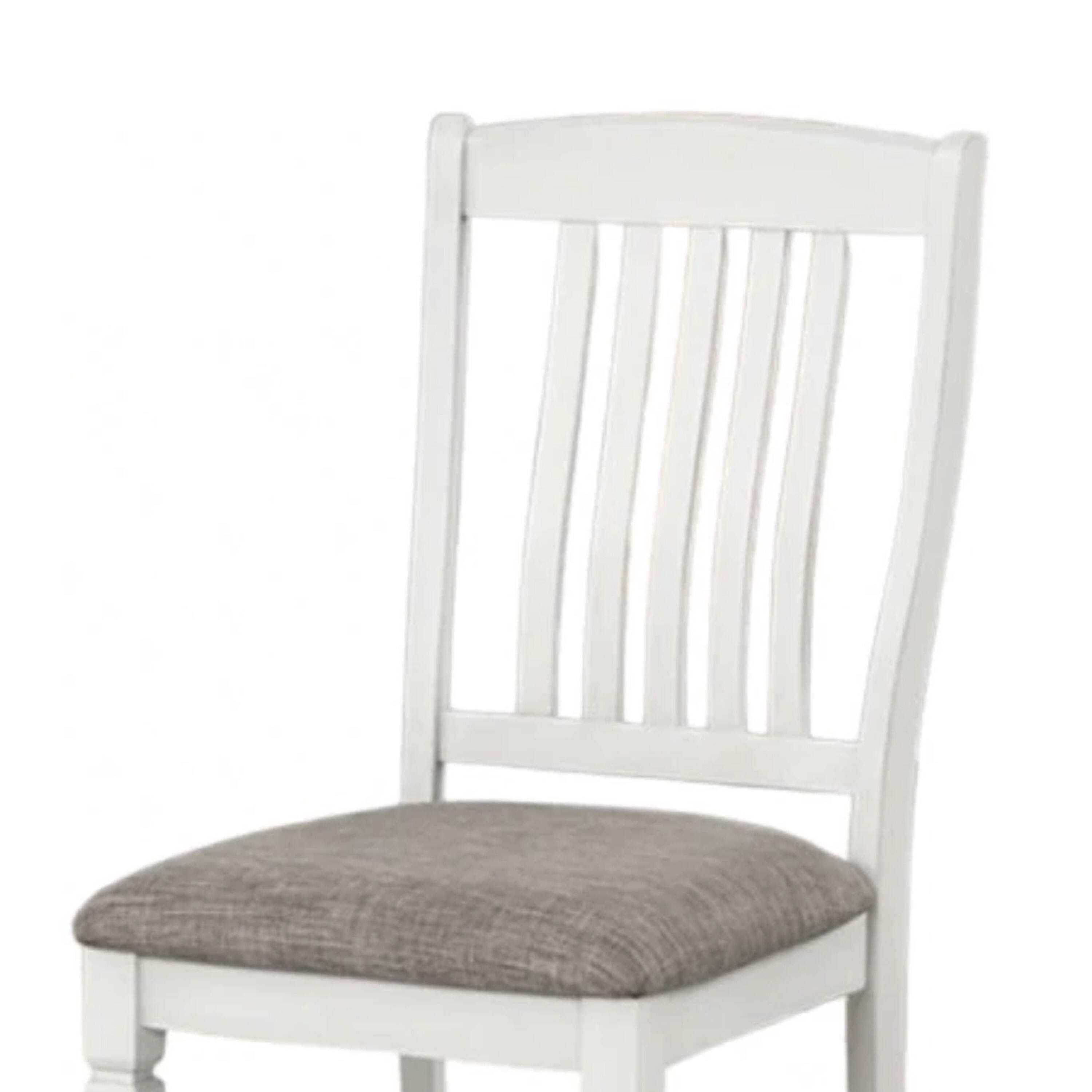 Alt View 2. Manhattan Lane - Dola Side Dining Chair Set of 2, Rustic White Wood, Gray Fabric, Slat Back - Rustic White, Gray.