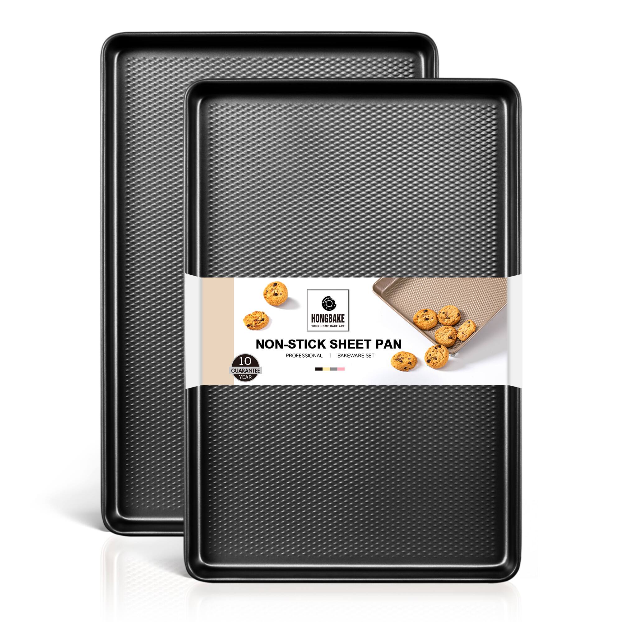 HONGBAKE - 2 Pack Half Sheet Baking Pans,Non Stick Baking Sheet for Oven, 57% Thicker , 17.5" x 12" Cookie Trays