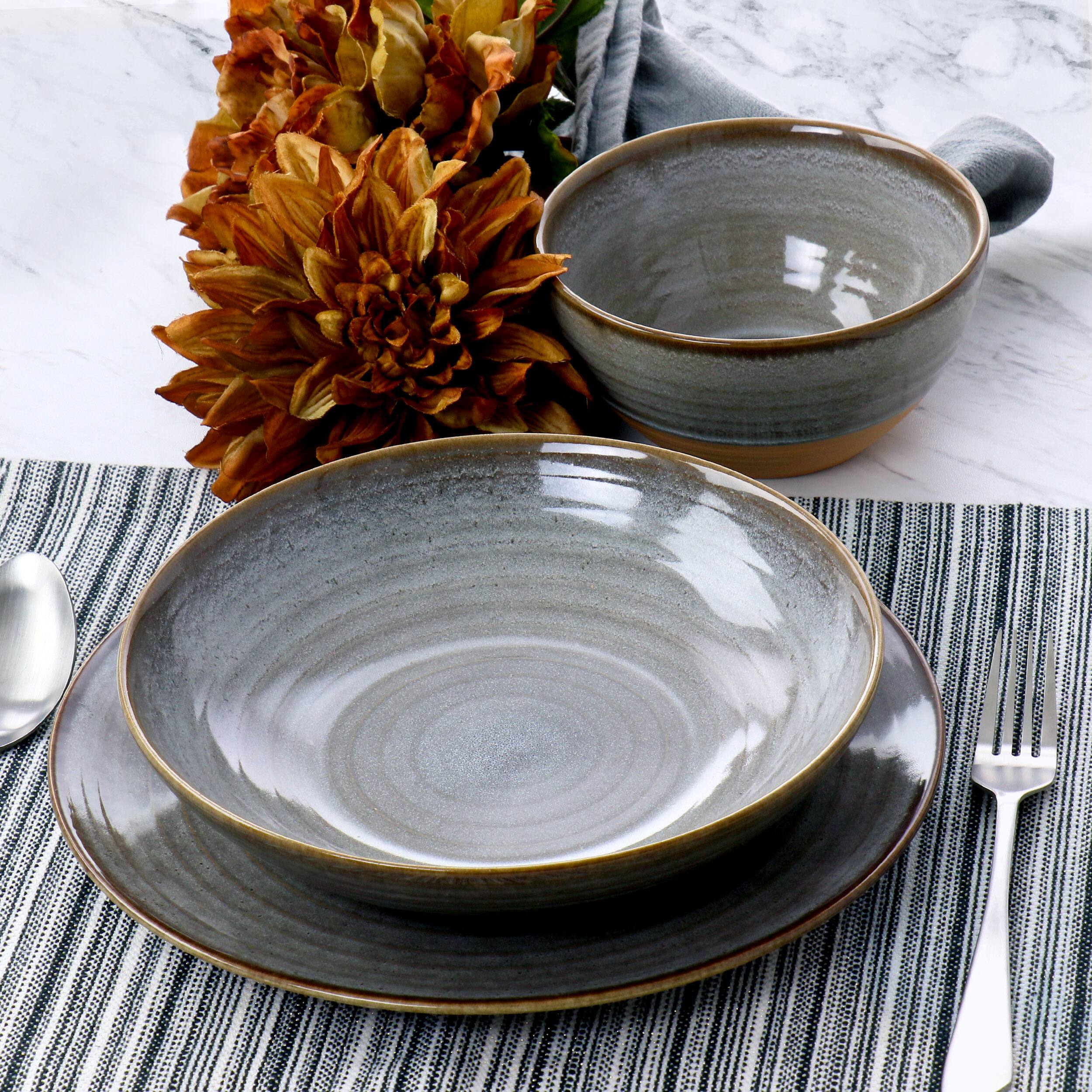 Alt View 7. Gibson - Gibson Elite 12 Piece Dreamweaver Round Earthenware Dinnerware Set in Gray - Gray.
