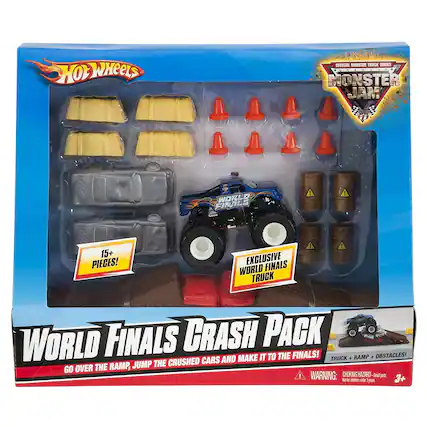 Hot Wheels
Official Monster Truck Series
Monster Jam
World Finals Crash Pack
15+ Pieces!
Exclusive World Finals Truck
Go over the ramp, jump the crushed cars and make it to the finals!
Truck + Ramp + Obstacles!
Warning: Choking Hazard - Small parts. Not for children under 3 years.