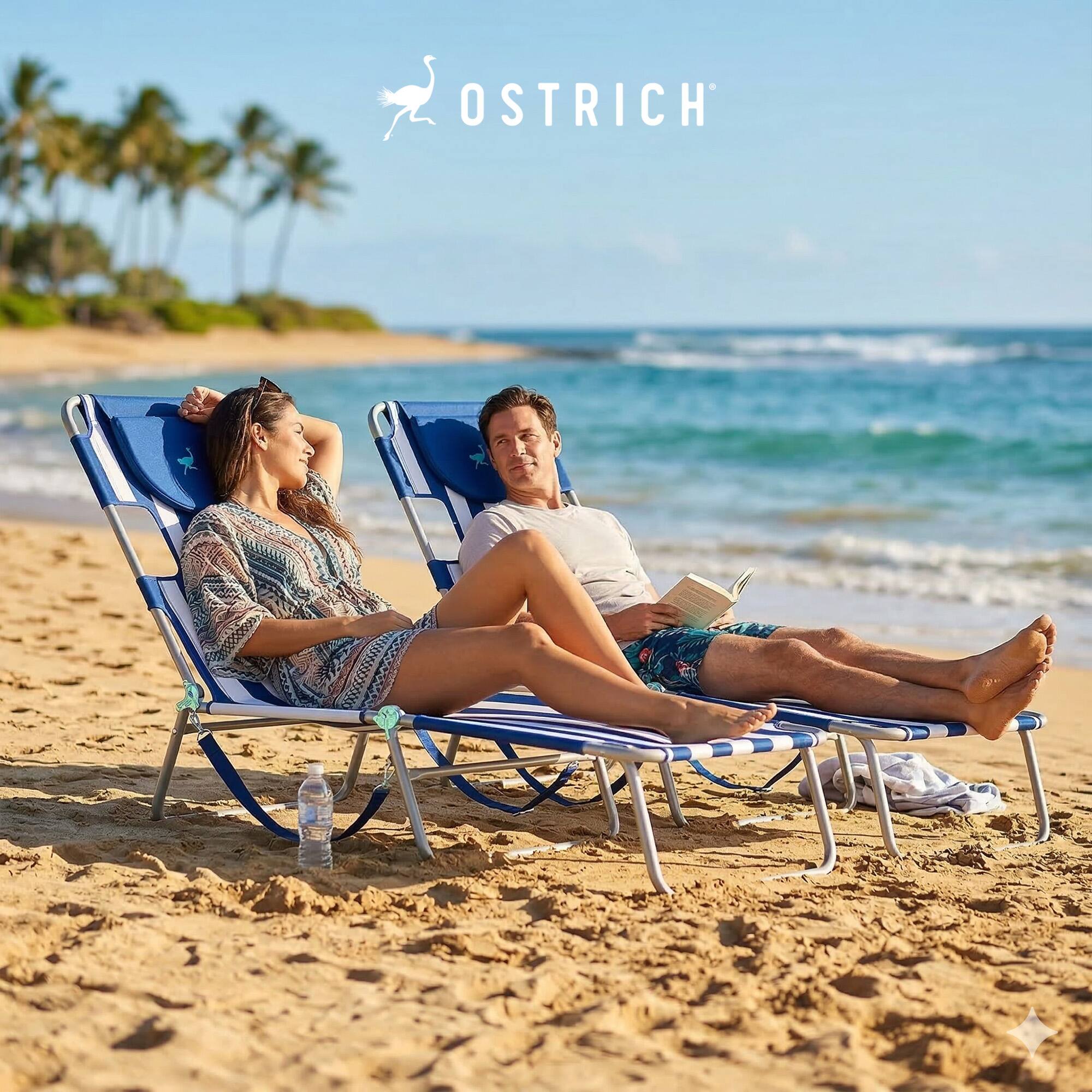 Alt View 5. Ostrich - Ostrich Chaise Lounge, Facedown Beach Camping Pool Tanning Chair, Blue Stripe - Blue and White Striped.