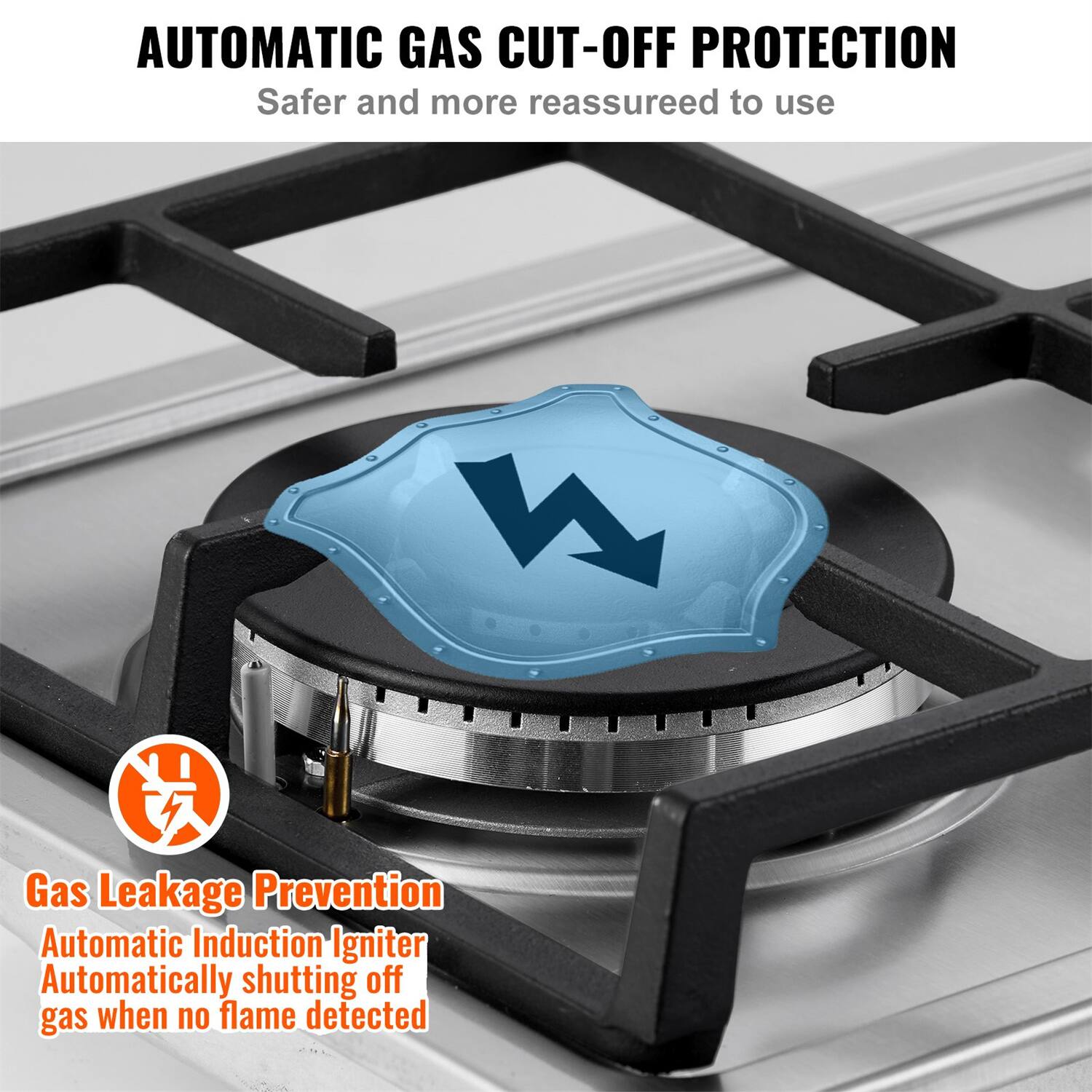 AUTOMATIC GAS CUT-OFF PROTECTION  
Safer and more reassuring to use  

Gas Leakage Prevention  
Automatic Induction Igniter  
Automatically shutting off gas when no flame detected