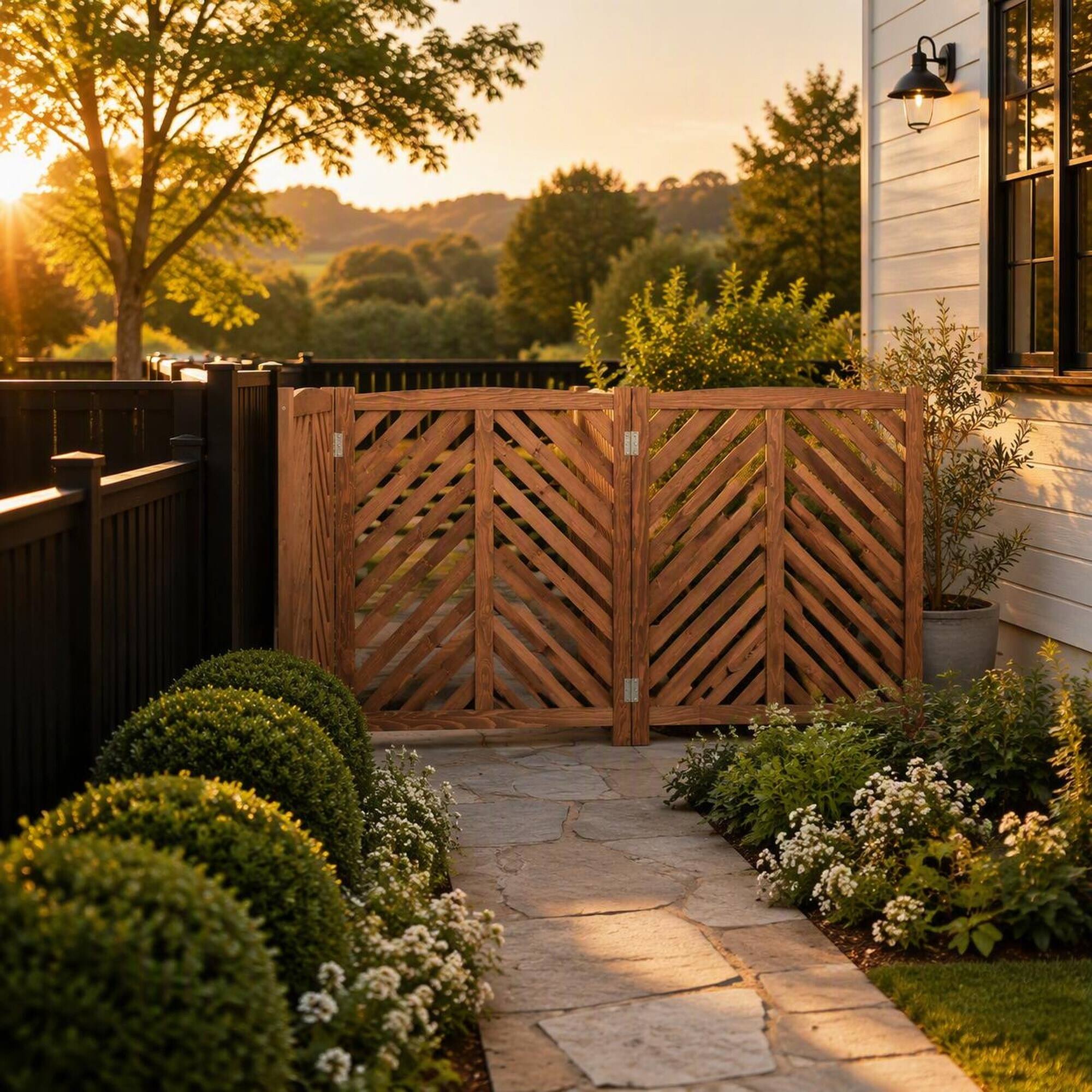 Back. RYHNUYNE - Outdoor Cedar AC Privacy Screen 3 Panel Fence 33 by 38 Inch Air Conditioner Cover for Backyard Trash and Pool Pump - Brown.