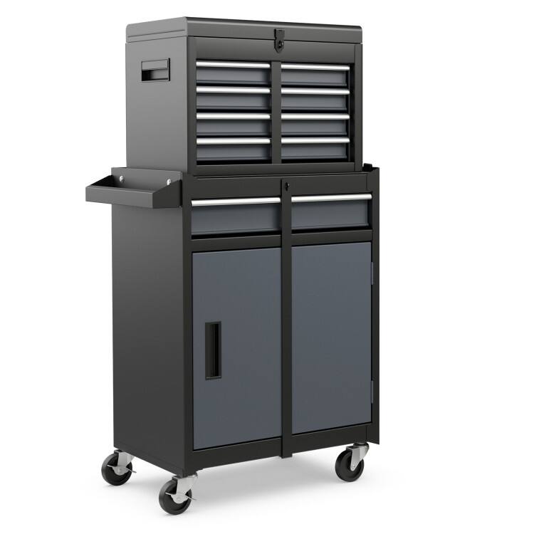 Front. SlickBlue - 2-in-1 Garage Rolling Tool Chest with Five Lockable Drawers - Black & Grey.