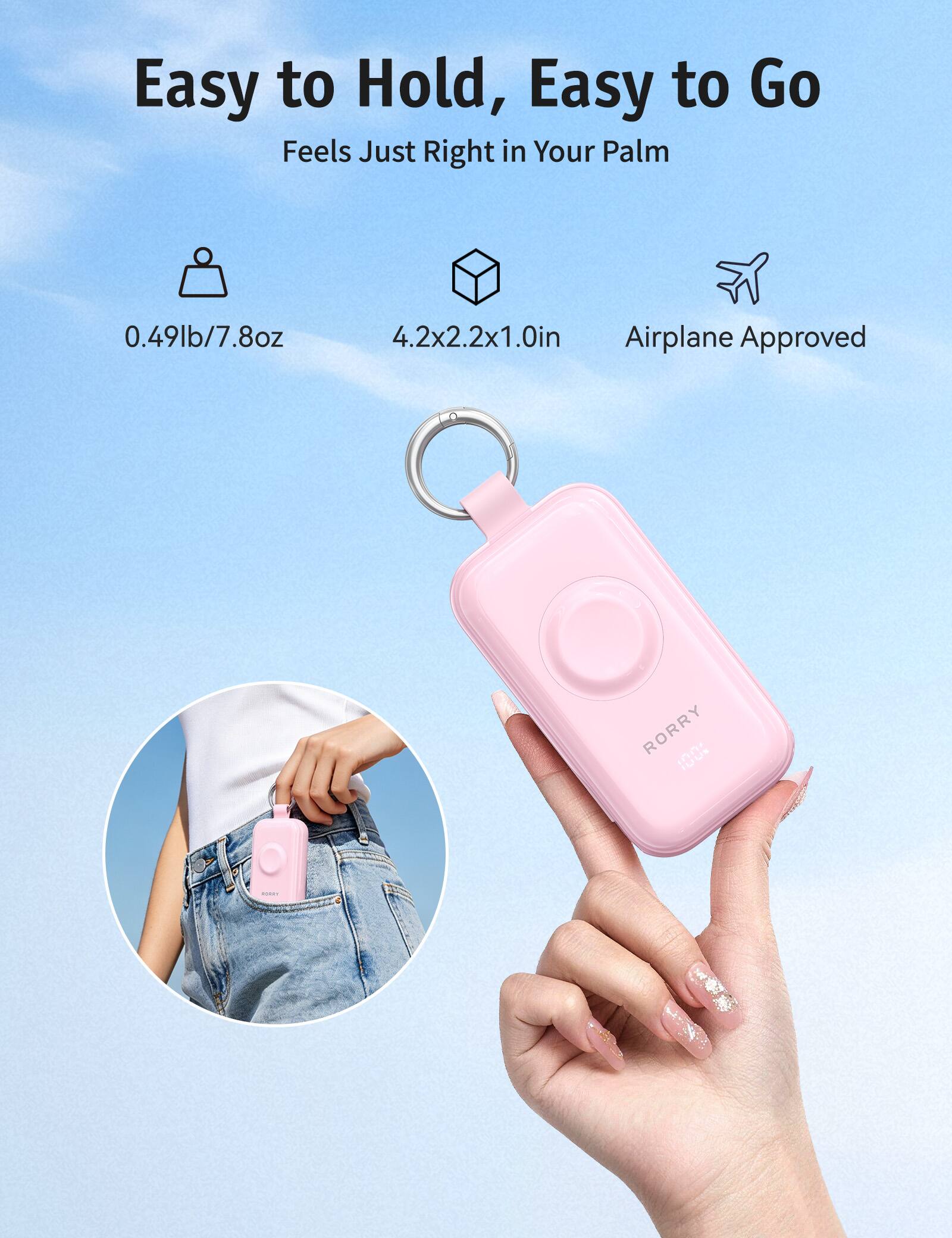 Easy to Hold, Easy to Go  
Feels Just Right in Your Palm

0.49lb/7.8oz  
4.2x2.2x1.0in  
Airplane Approved  
RORRY 100%