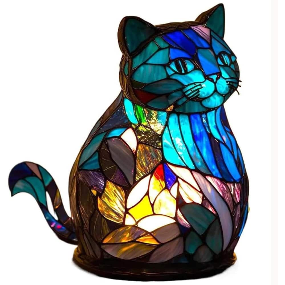 Schertz - Retro Cat Resin Table Lamp – Vintage Bedside Light for Home Décor