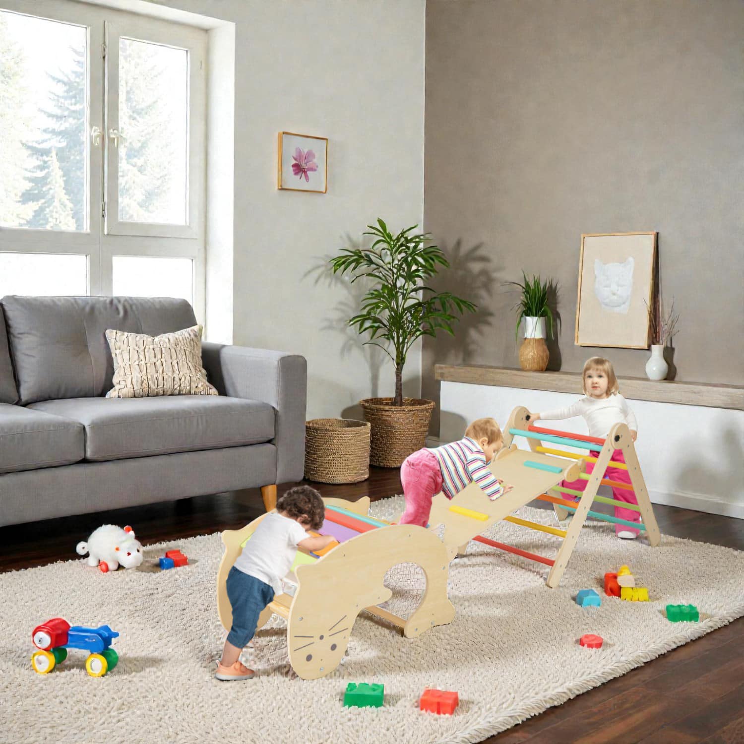 BreeBe - 7-in-1 Toddler Indoor Climbing Playset with Flip Ramp - Multicolor