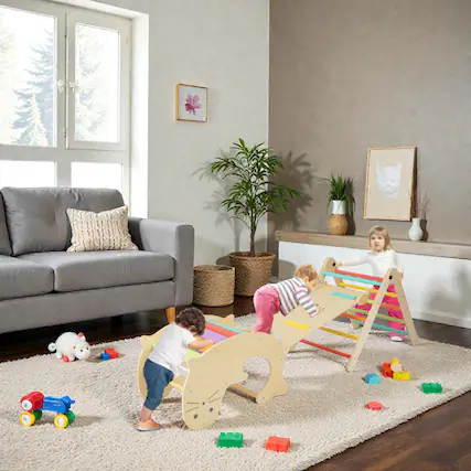 Front. BreeBe - 7-in-1 Toddler Indoor Climbing Playset with Flip Ramp - Multicolor.