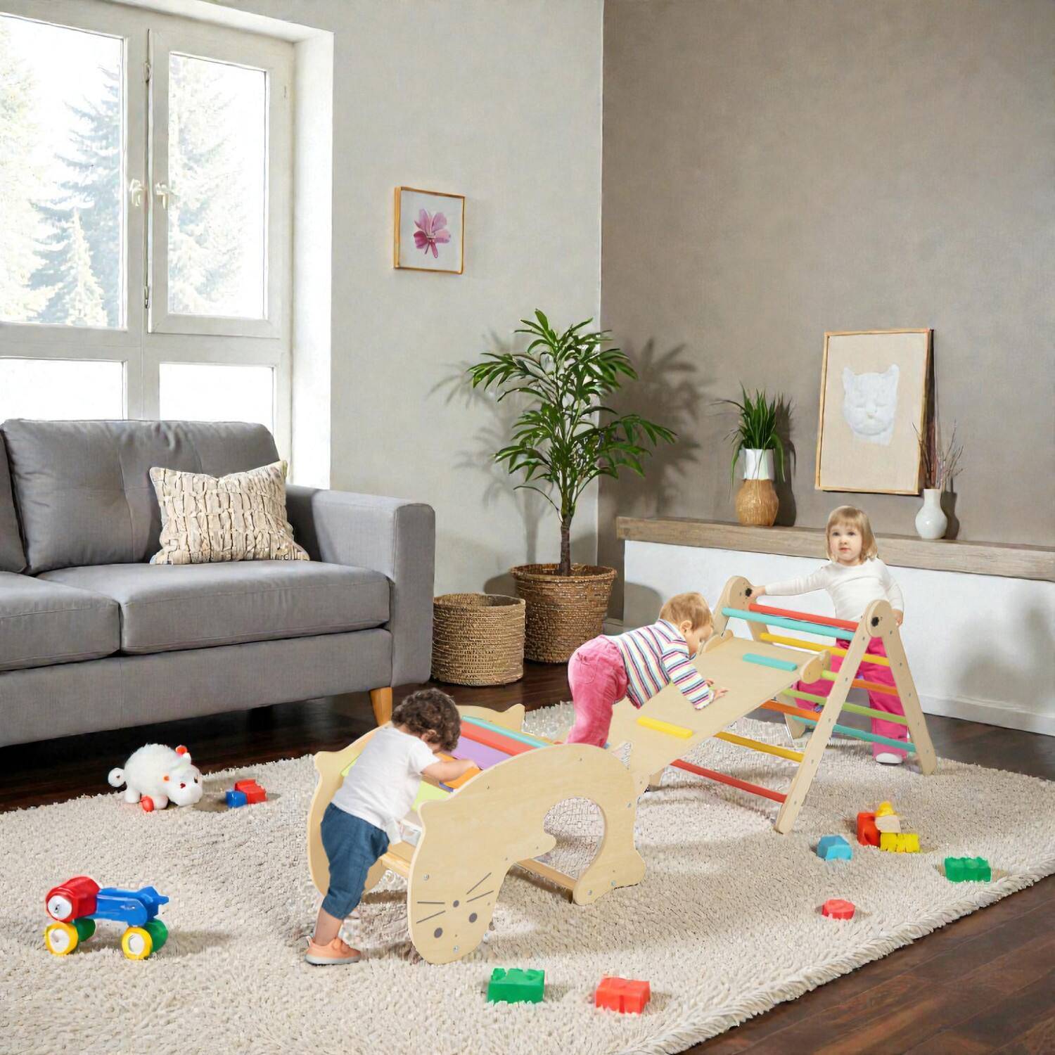 Front. BreeBe - 7-in-1 Toddler Indoor Climbing Playset with Flip Ramp - Multicolor.